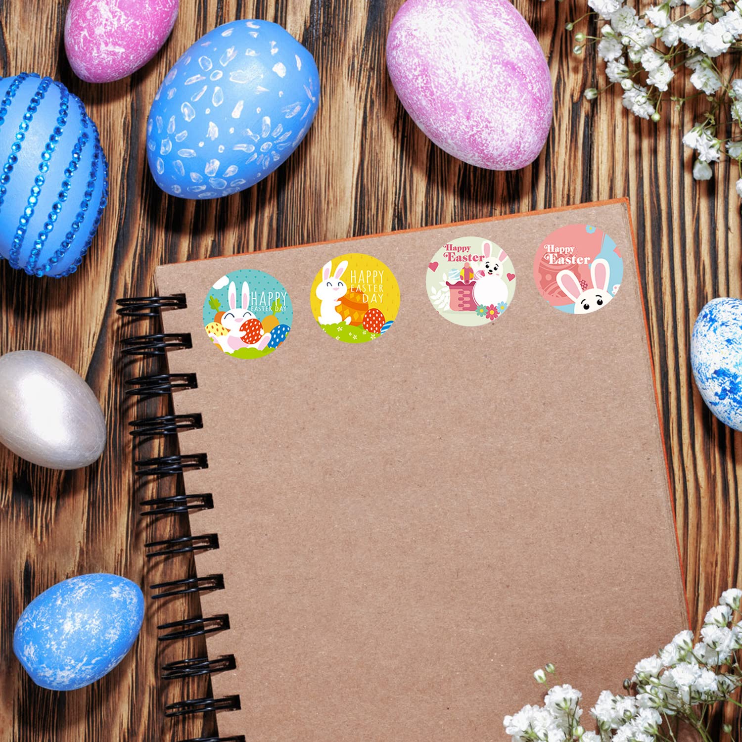 Partywind 1000 PCS Easter Stickers for Kids - Self Adhesive Sticker Roll with Easter Eggs, Bunnies & Spring Designs (16 Styles) - Perfect for Scrapbooking, Greeting Cards, DIY Crafts & Easter Party Decorations