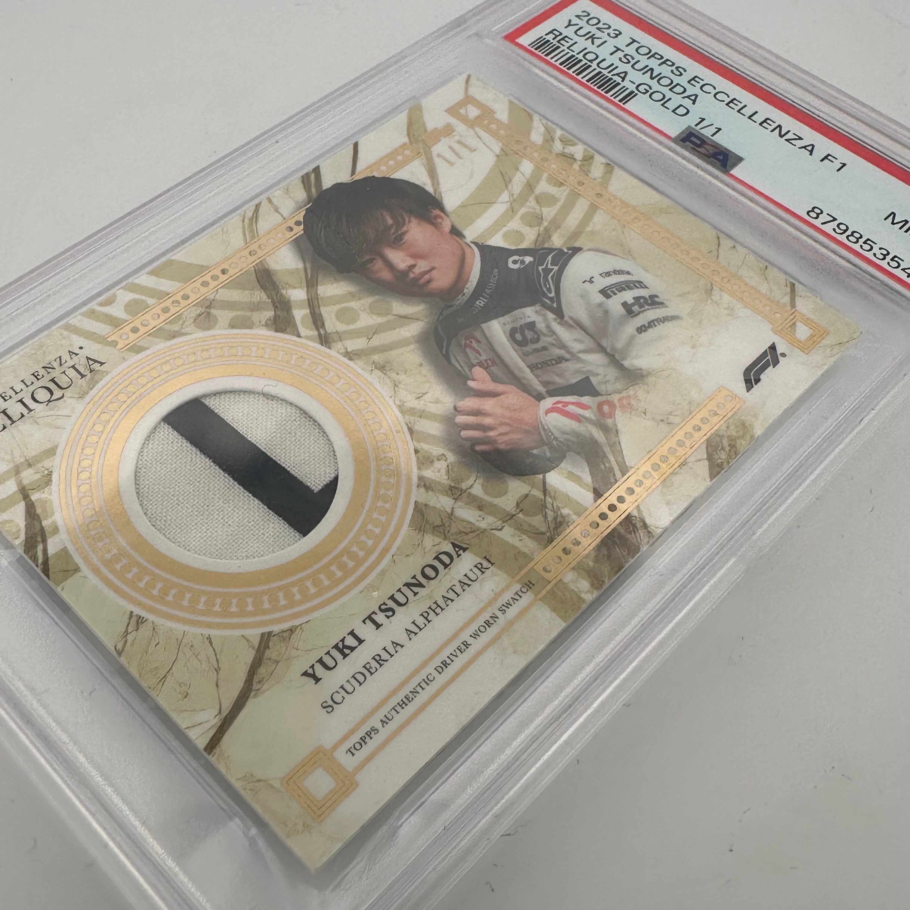 1/1 Gold + Complete Rainbow Yuki Tsunoda 2023 Eccellenza Reliquia (PSA9/10) - Rare Collectible Trading Card for Sports Memorabilia & F1 Racing Fans