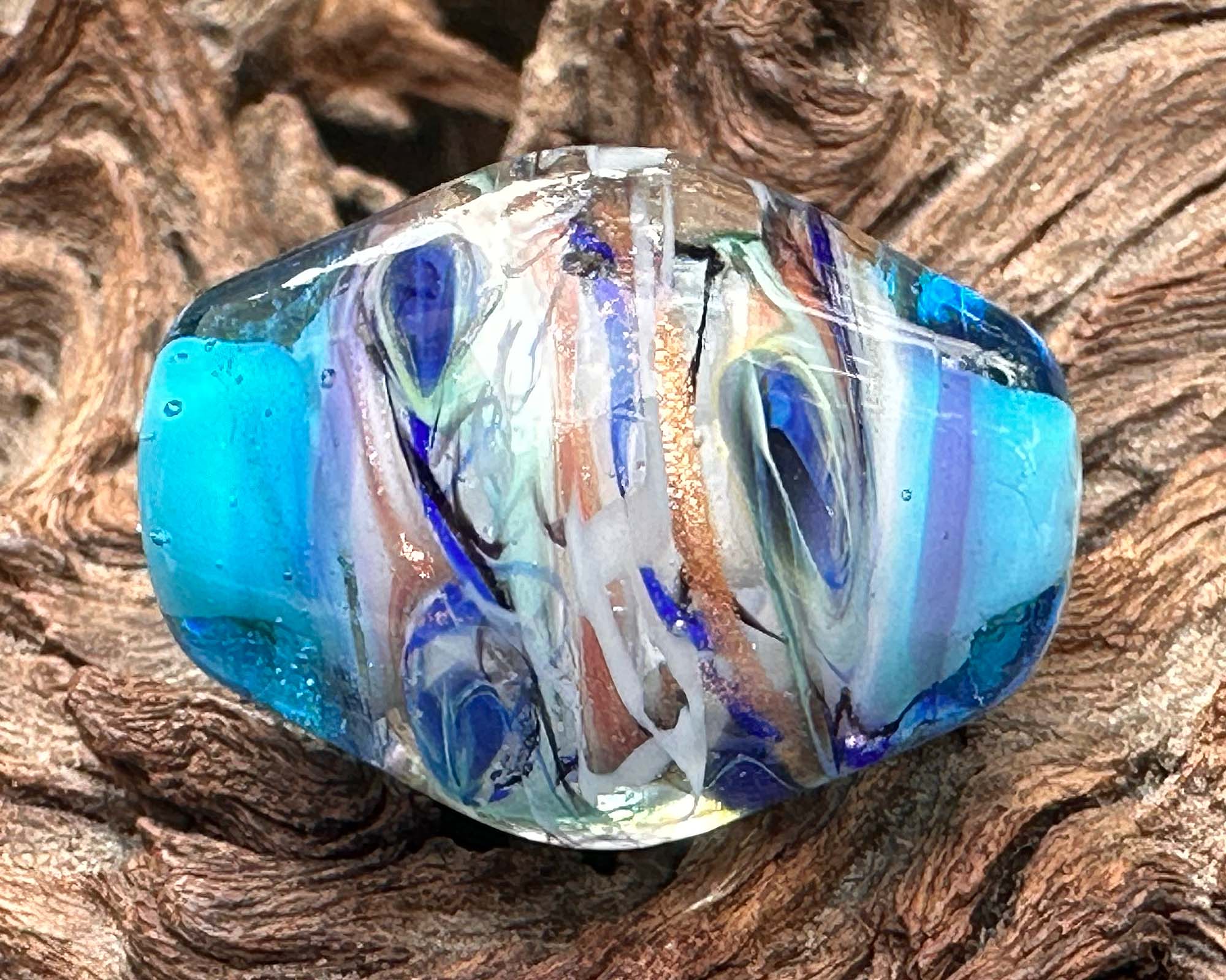 Handmade Peacock Blue Twist Lampwork Glass Focal Bead for Jewelry Making - Perfect for Necklaces, Bracelets, and DIY Craft Projects