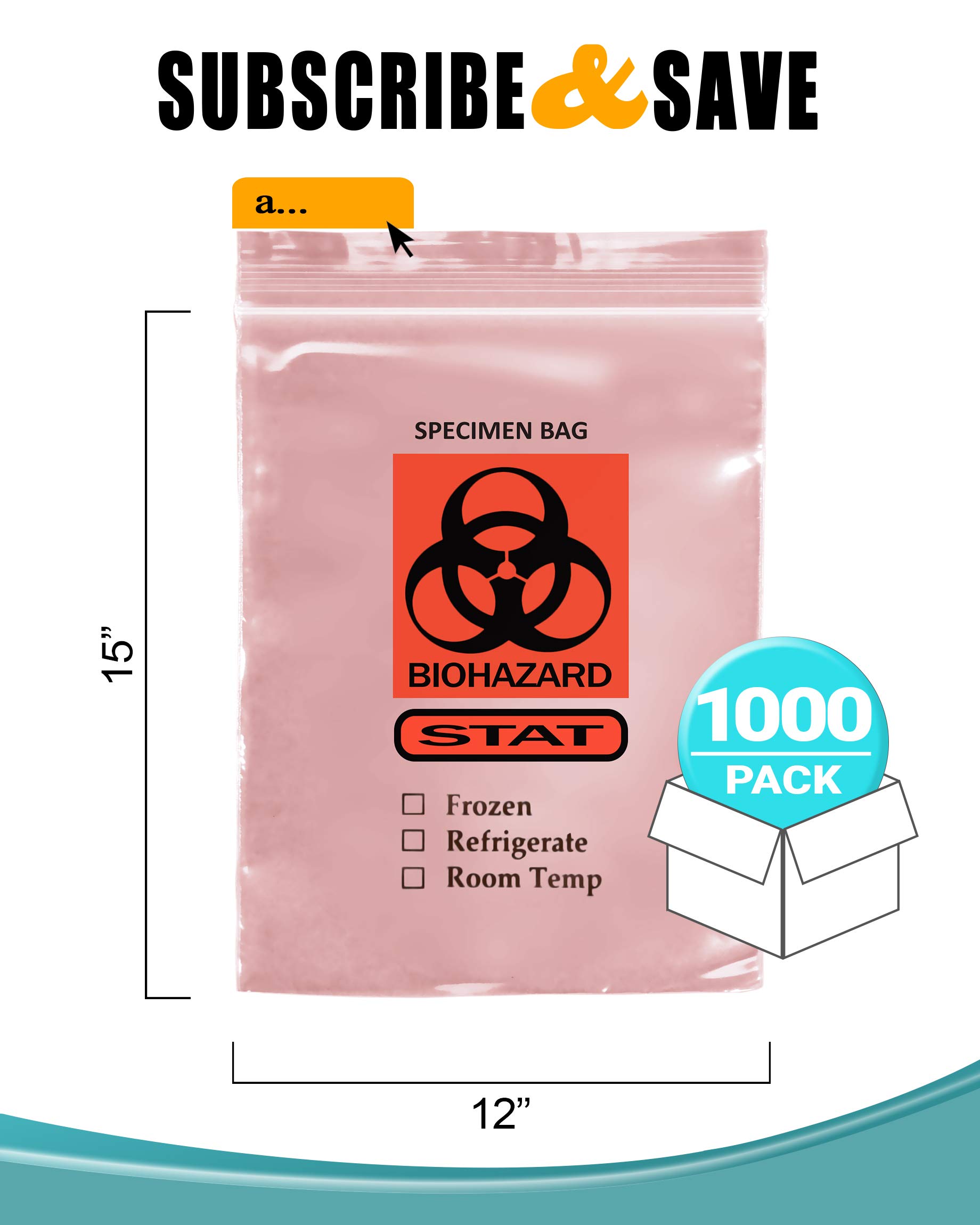 APQ 1000 Pack Pink Tint 12x15 Zipper Biohazard Specimen Transfer Bags - 2 Mil Thick Polyethylene Medical Bags for Healthcare, Laboratories & First Aid Kits | Ideal for Clinics, Hospitals & Emergency Medical Use