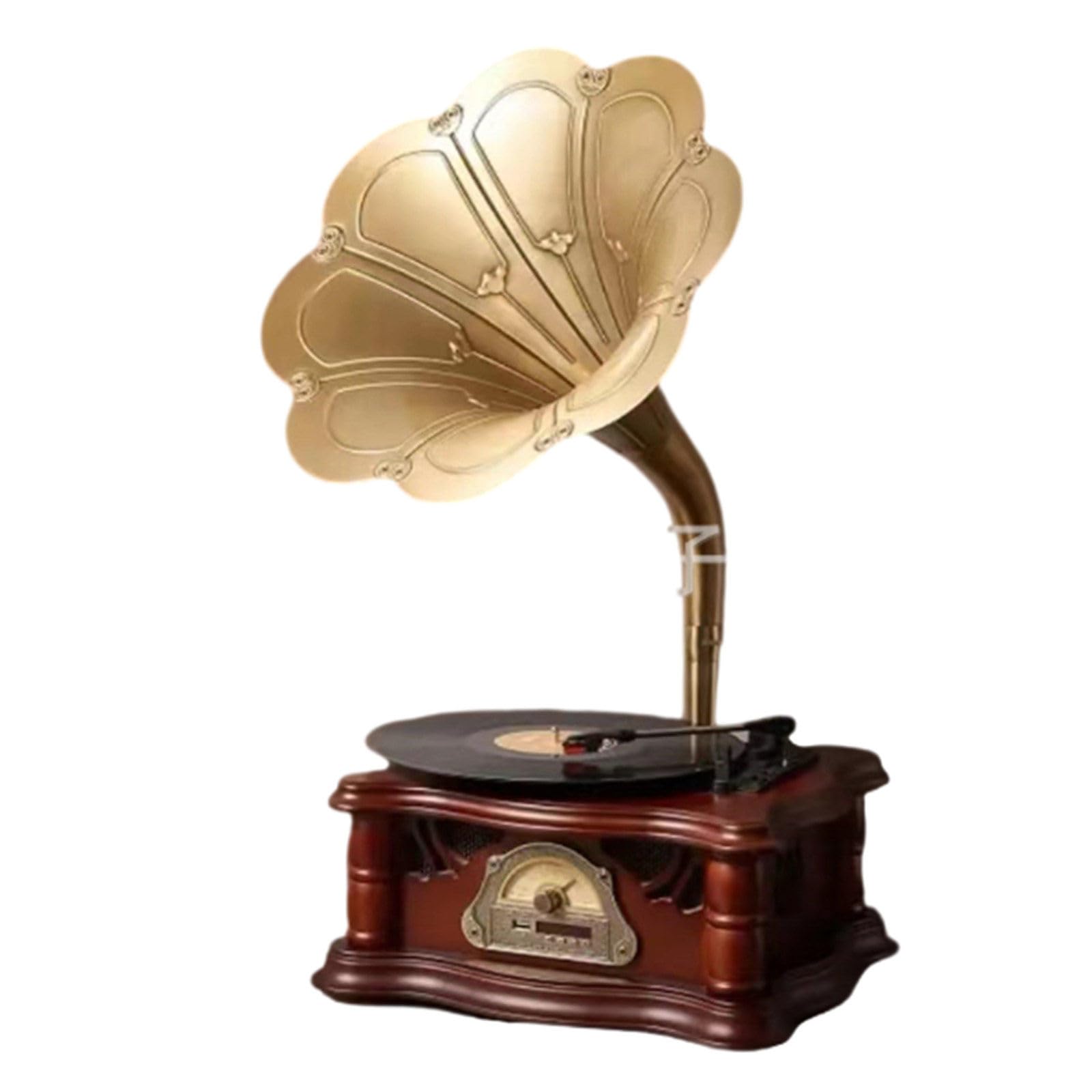 Vintage Wooden Record Player with Subwoofer & FM Radio - Retro Vinyl Gramophone for Home Decor, Music Lovers & Collectors (Brown) | Perfect for Living Rooms, Bedrooms & Vintage-Themed Parties