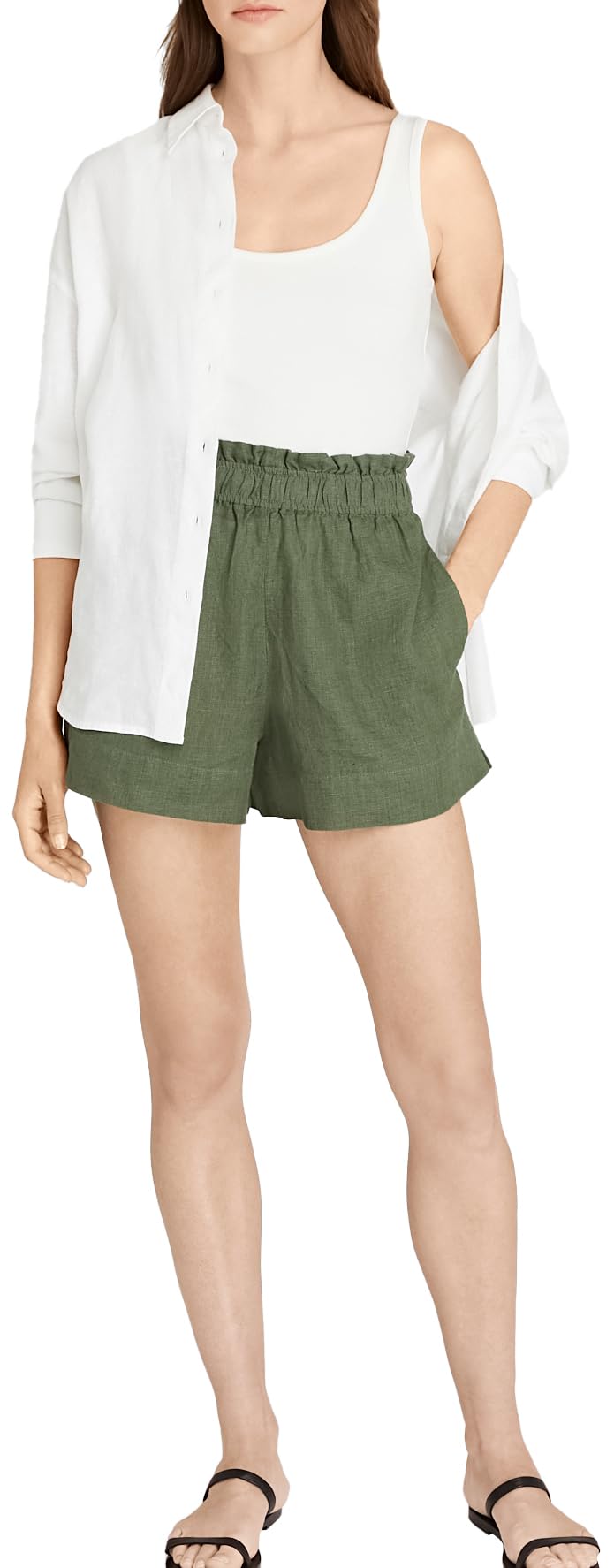 Club Monaco Women's Linen Blend Pull-On Shorts - Comfortable Casual Summer Shorts for Beach, Travel & Everyday Wear