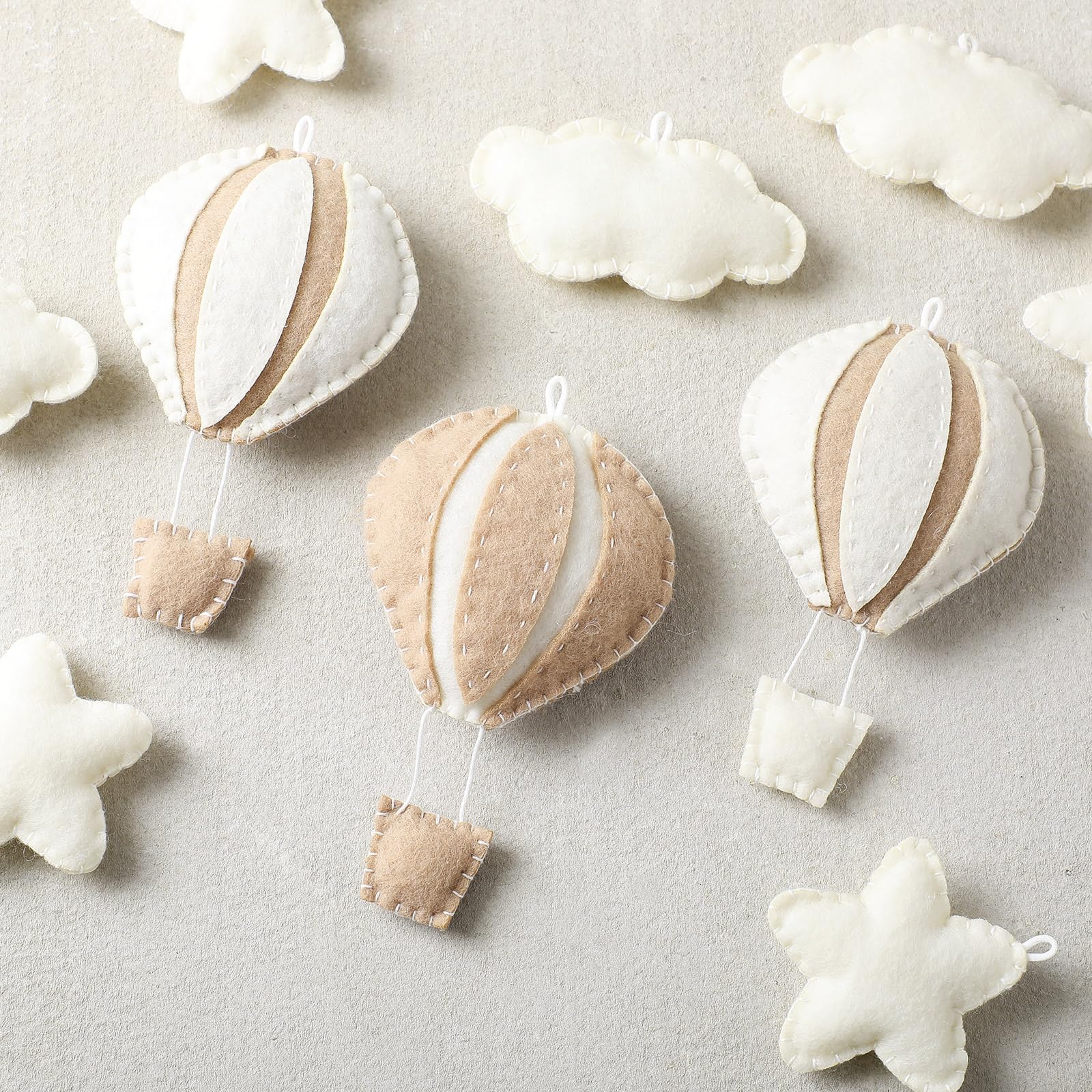 10 Pcs Star Hot Air Balloon and Cloud Nursery Wall Decor - Mini Felt Clouds & Stars for Baby Bedroom, Kids Room - Western Style Khaki Felt Wall Hanging - Perfect for Nursery, Toddler Room, and Playroom Decor