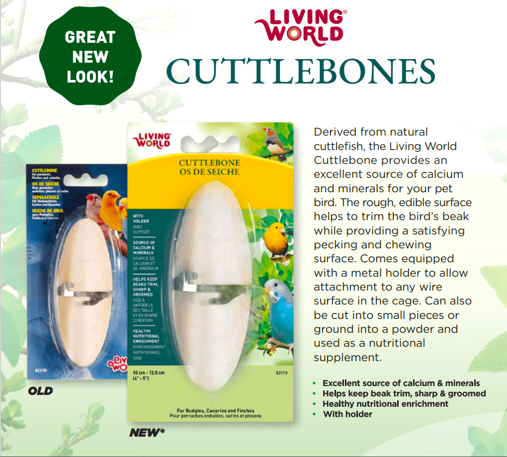 Premium Living World Cuttlebone with Holder for Birds - Natural Calcium Supplement for Parrots, Cockatiels & Small Birds - Perfect for Cage Accessories & Beak Trimming
