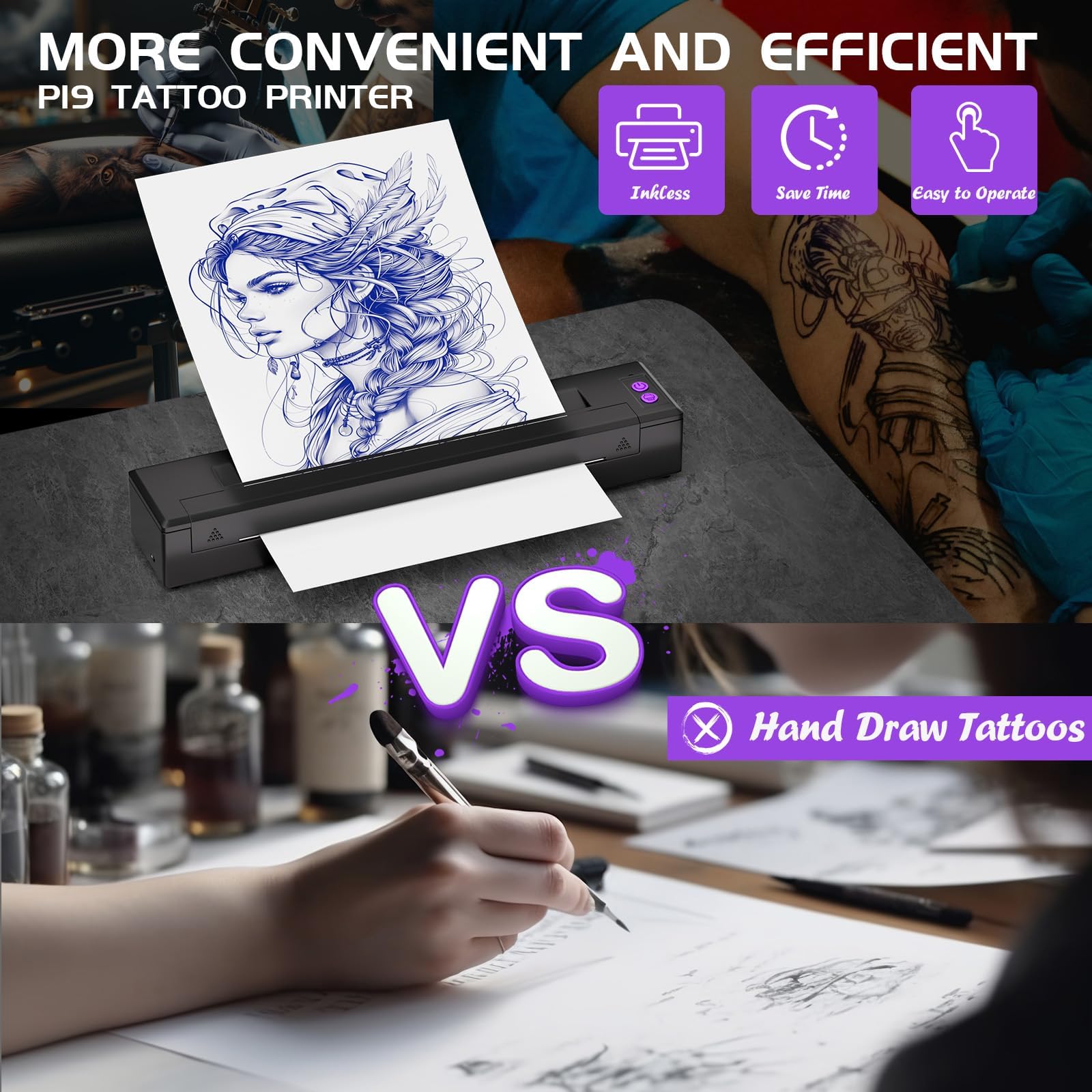 Upgraded P20 Wireless Tattoo Stencil Printer Kit - Professional Tattoo Machine with 20 Transfer Papers for Tattoo Artists & Beginners | Perfect for Home Studios & Tattoo Shops