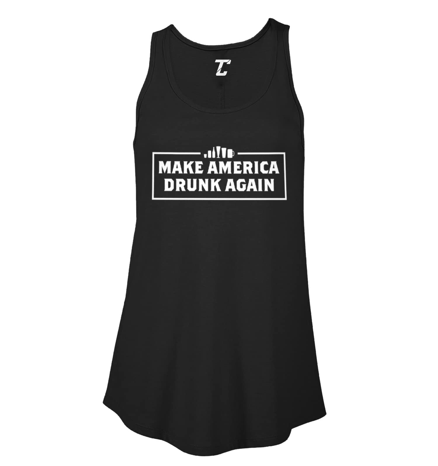 Funny MAGA Women's Flowy Tank Top - Make America Drunk Again Slogan - Patriotic Political Humor Apparel for Parties, Festivals & Casual Wear
