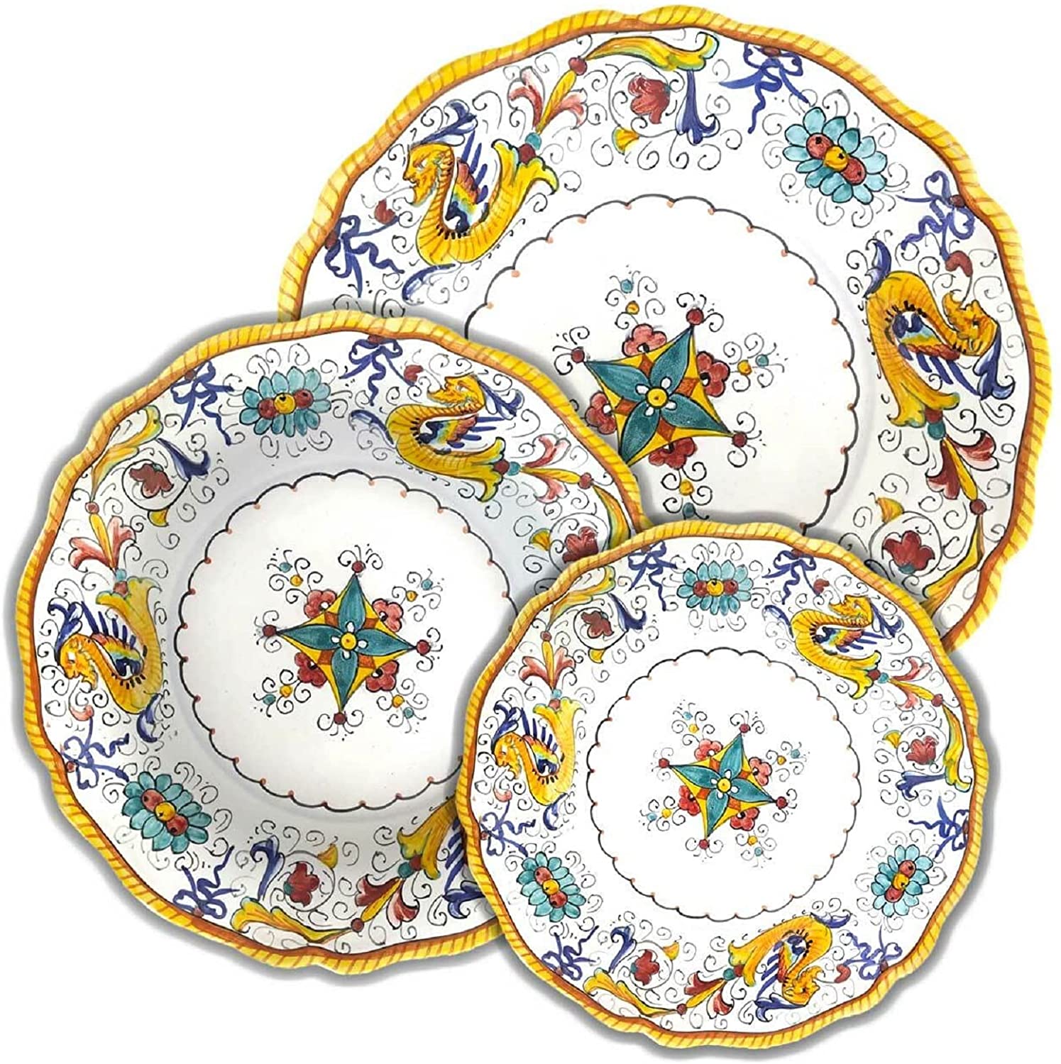 Handcrafted Raffaellesco Deruta Table Set | Authentic Italian Ceramics Hand-Painted in Deruta Italy | Elegant Dinnerware for Fine Dining & Home Decor