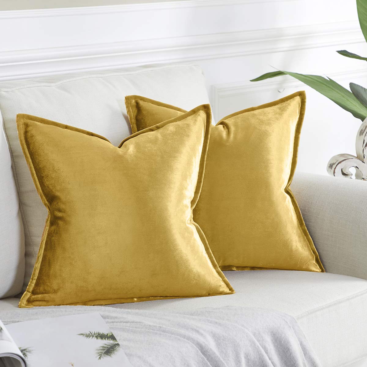 Luxury Gold Velvet Decorative Throw Pillow Covers 24x24 Inch - Soft Square Couch Sofa Pillow Covers Set of 2 for Living Room, Bedroom & Home Decor - Elegant & Stylish Accent Pillows for Sofa, Bed, Chair