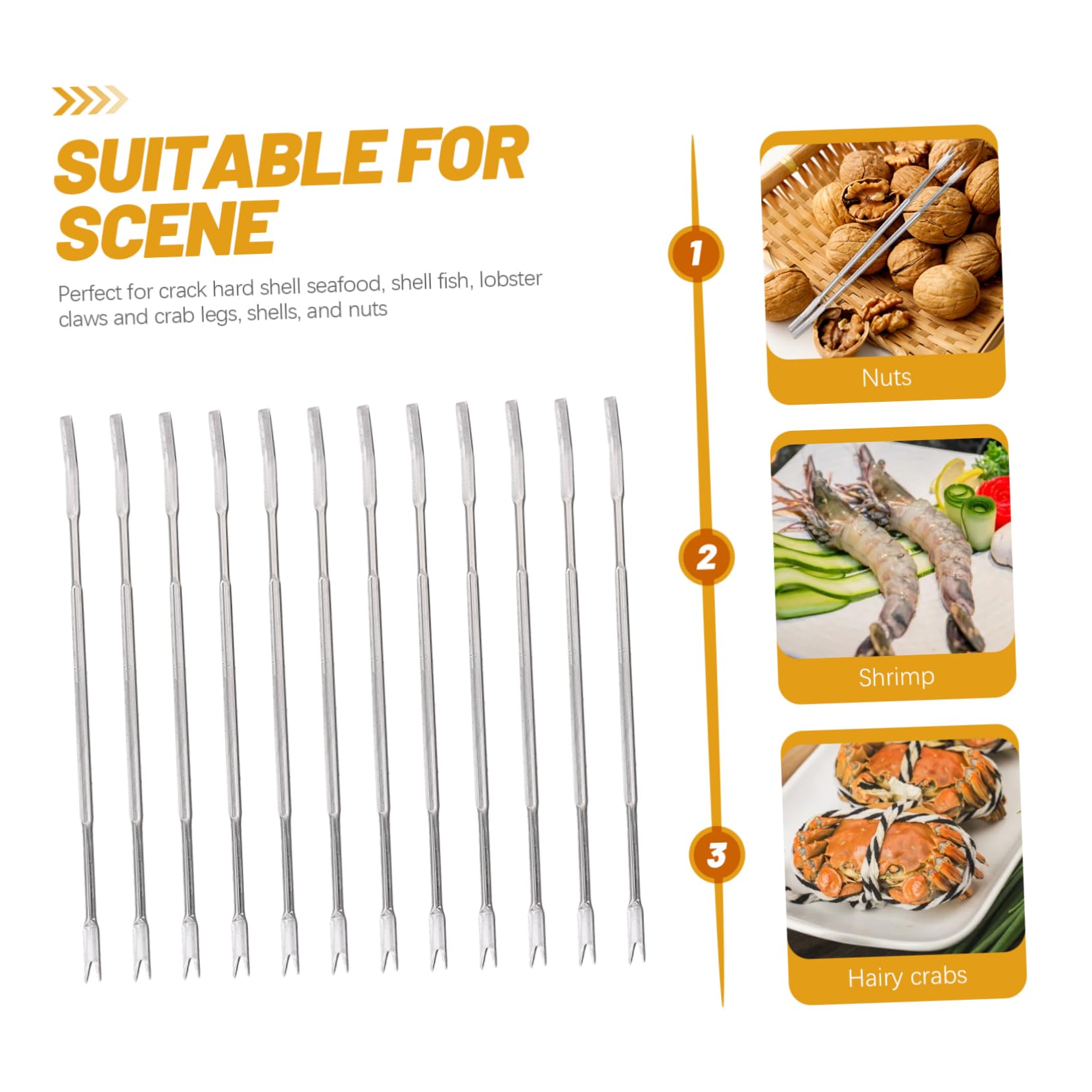 12-Piece Crab Fork Set - Stainless Steel Seafood Tools for Lobster, Crab Legs, Shellfish & Nuts | Includes Mini Forks, Crackers & Picks | Perfect for Appetizers, Escargot, Pickles & Seafood Parties
