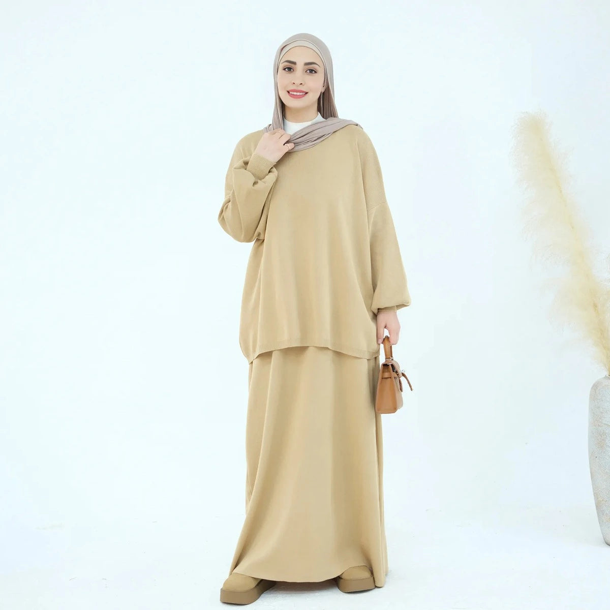 Winter Fall 2-Piece Knitted Top and Skirt Set - Modest Fashion Outfit for Women | Cozy Office Wear & Casual Street Style