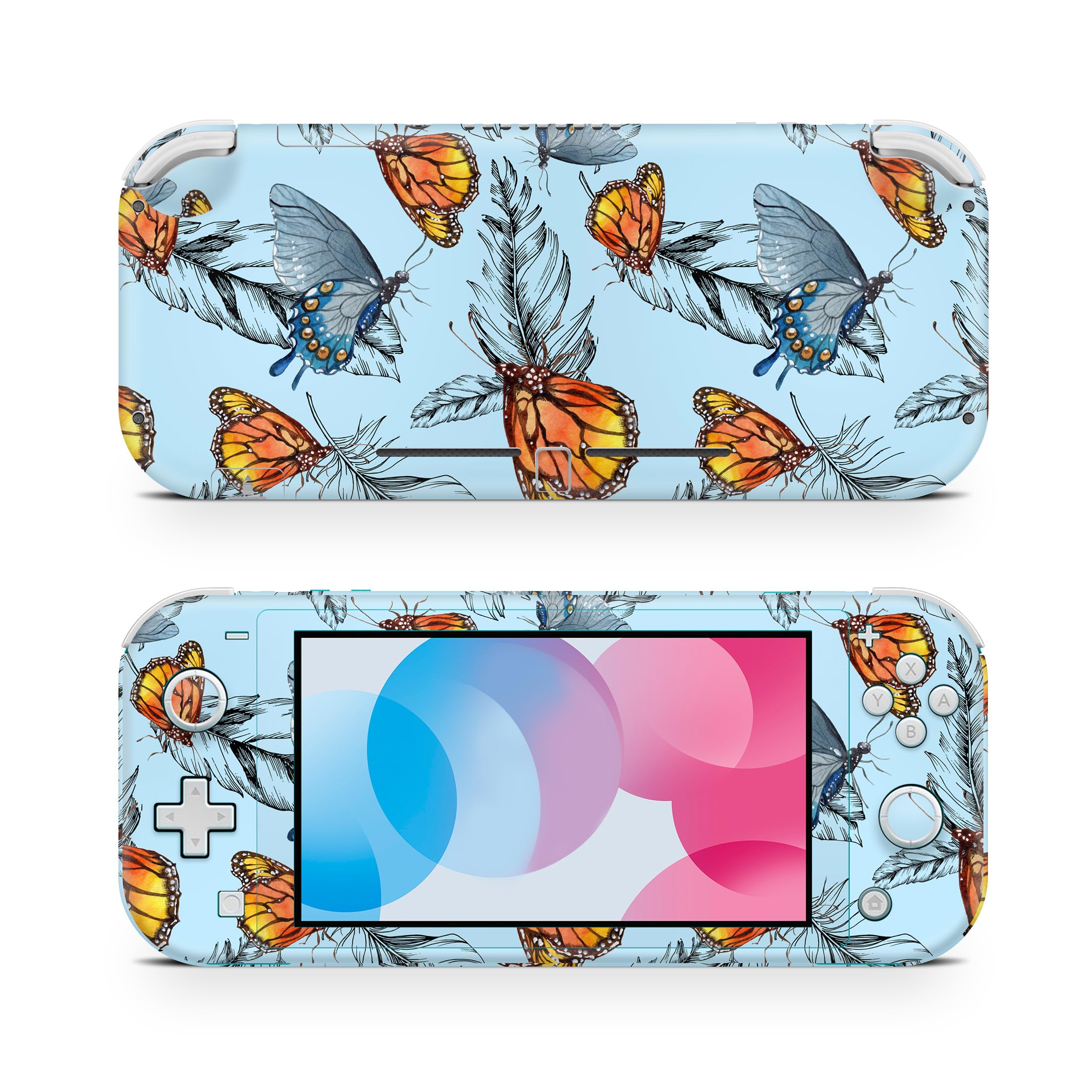 ZOOMHITSKINS Nintendo Switch Lite Skins - Butterfly Blue Leaves Fall Autumn Cicadas Summer Design, 3M Vinyl Protective Cover | Durable, Perfect Fit & Easy to Install | Made in USA | Great for Gaming Protection and Personalization