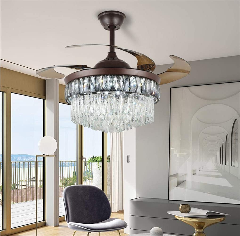 42 Inch Modern Crystal Ceiling Fan with LED Lights & Remote Control - 3 Adjustable Light Settings, Retractable Blades, Elegant Fandelier Design for Dining Room, Living Room, Bedroom | Perfect for Home Decor, Indoor Cooling & Ambient Lighting