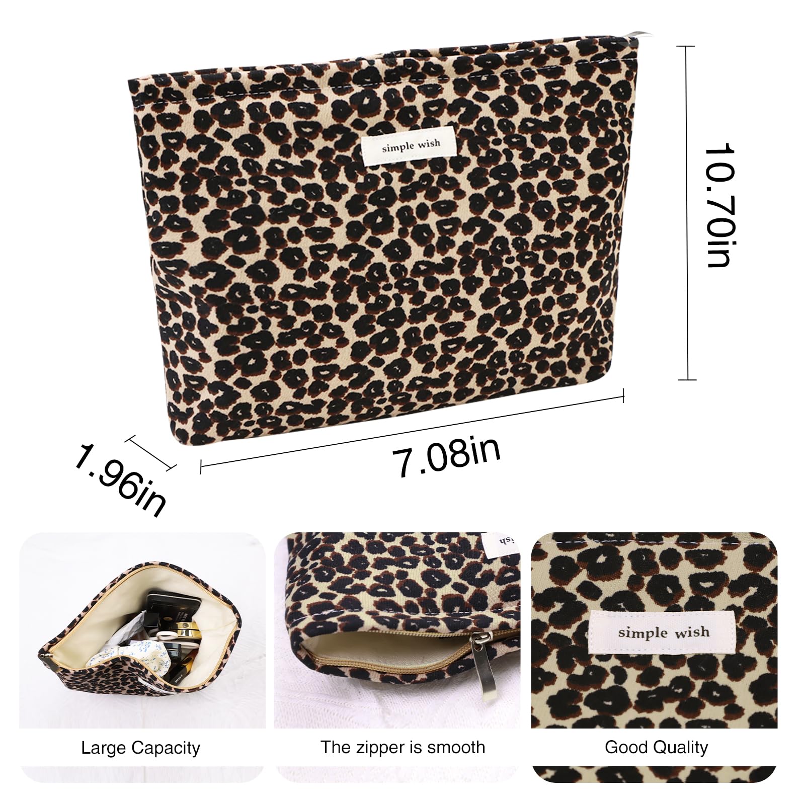 Wudygirl Leopard Print Makeup Bag for Women - Large Capacity Cosmetic & Toiletry Travel Pouch with Zipper - Aesthetic Canvas Makeup Organizer - Perfect for Travel, Gym, and Daily Beauty Essentials (Leopard Print)