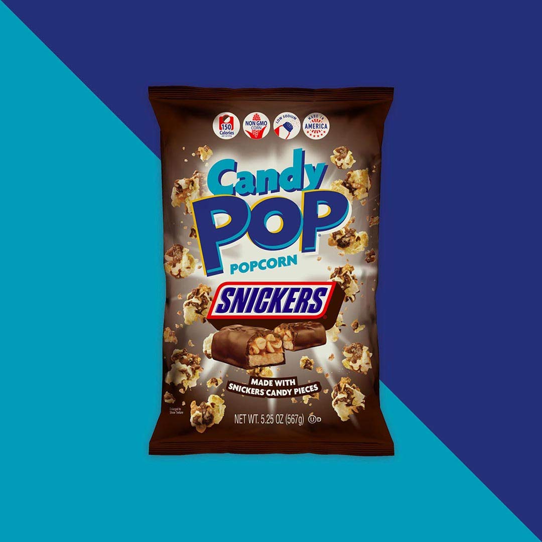 Snickers Candy Coated Popcorn - 5.25oz Bags (Pack of 12) | Made with Real Snickers Pieces | Sweet & Crunchy Snack for Movie Nights, Parties & Gifts