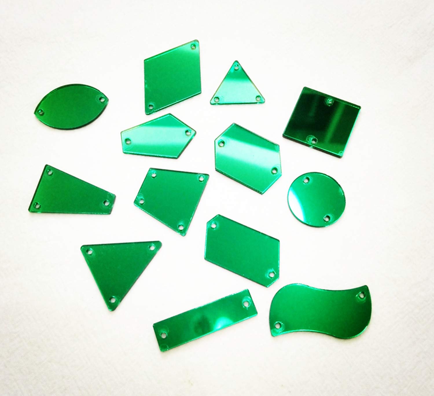 Flat Back Acrylic Green Mirror Rhinestone Beads with Hole - DIY Sew On Crystals for Wedding Dresses, Clothing, Bags & Shoes Decoration | Perfect for Costume Jewelry, Craft Projects and Home Decor