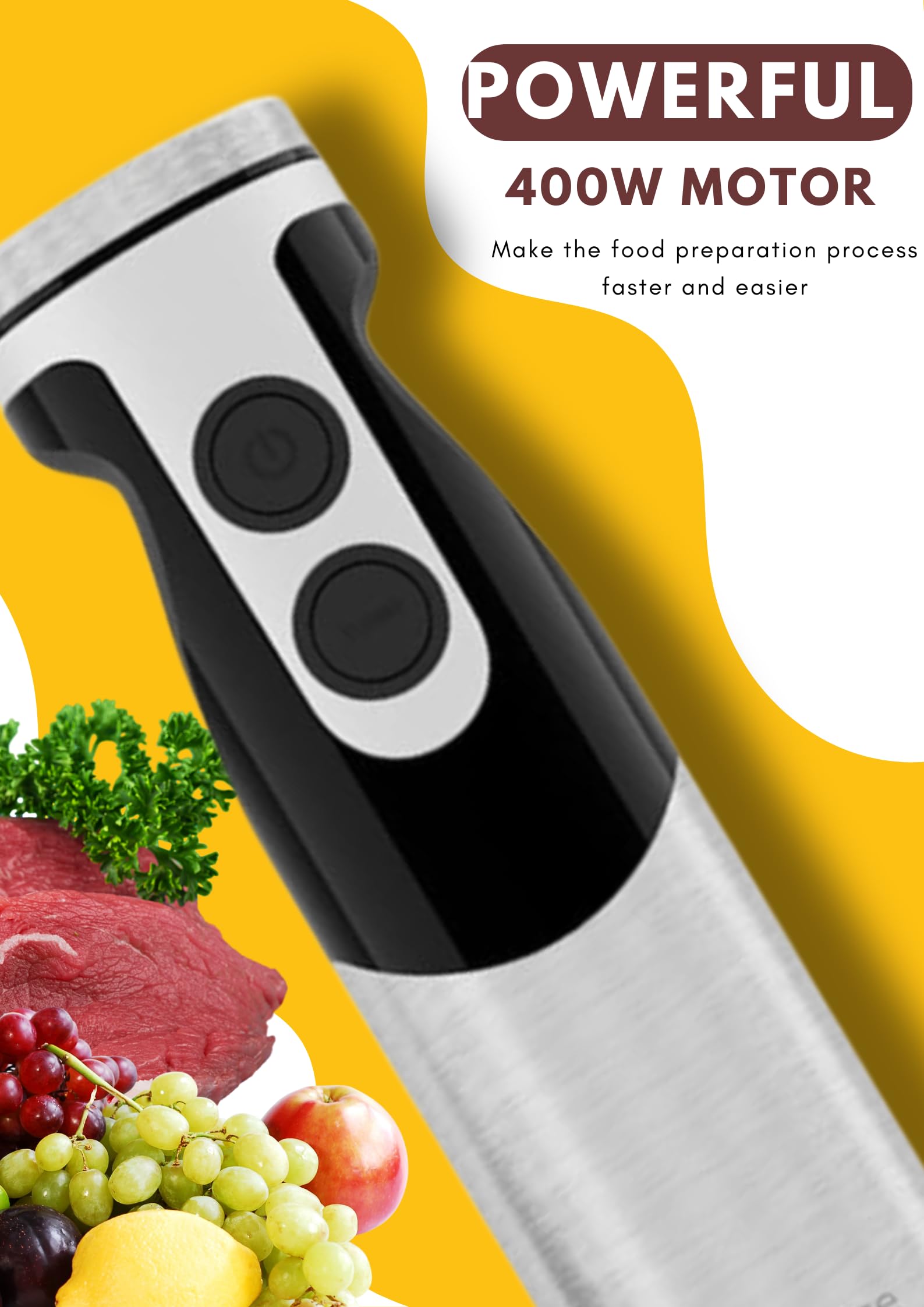 MegaWise Pro Titanium Reinforced 5-in-1 Immersion Hand Blender - 800W Powerful Motor with Ultra Sharp Blades - 12-Speed Control with 500ml Chopper, 600ml Beaker, Whisk & Milk Frother - Perfect for Smoothies, Soups, Sauces & Baking (Black)
