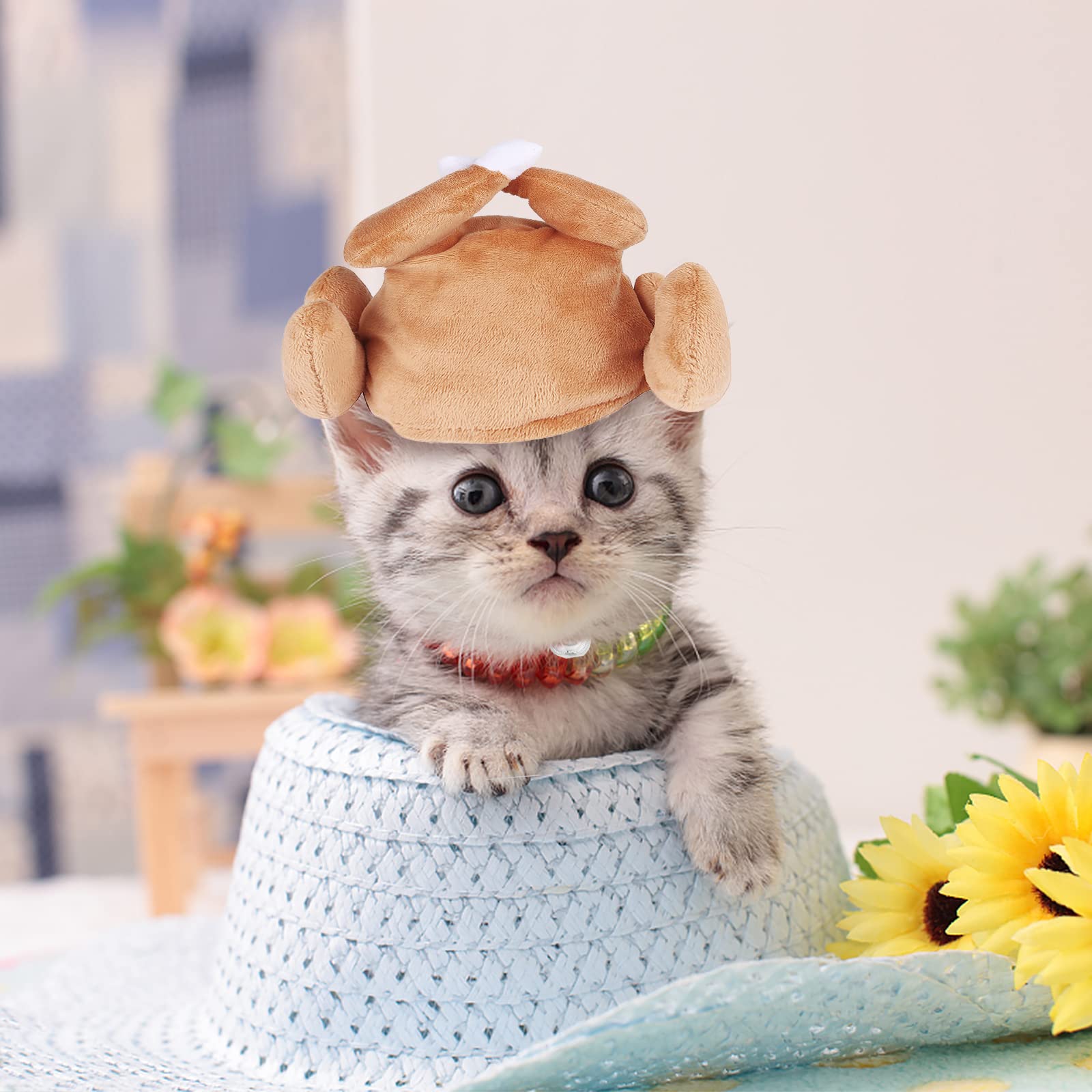 Turkey Hat for Cats & Small Dogs - Thanksgiving & Halloween Pet Costume Accessory - Fun Drumstick Hat for Holiday Parties & Dress-Up Play