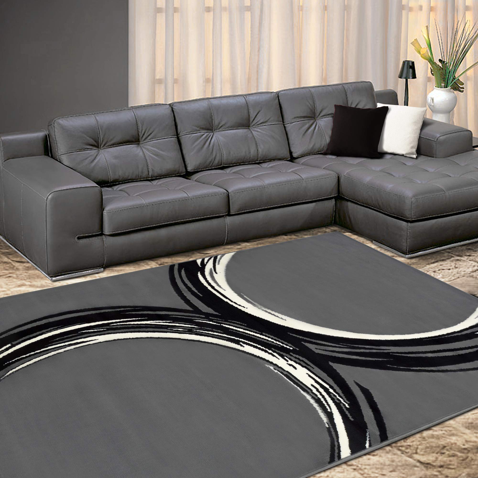 Allstar 8x10 Modern Grey Accent Rug - Soft Non-Slip Living Room Carpet (7'6