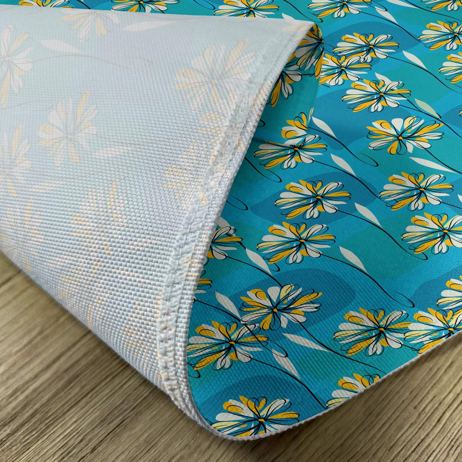 Ambesonne Floral Place Mats Set of 4 - Modern Abstract Daisy & Leaf Design Washable Fabric Placemats for Dining Table, Kitchen Decor in Blue, Yellow & White | Perfect for Spring Decor, Dinner Parties & Everyday Meals