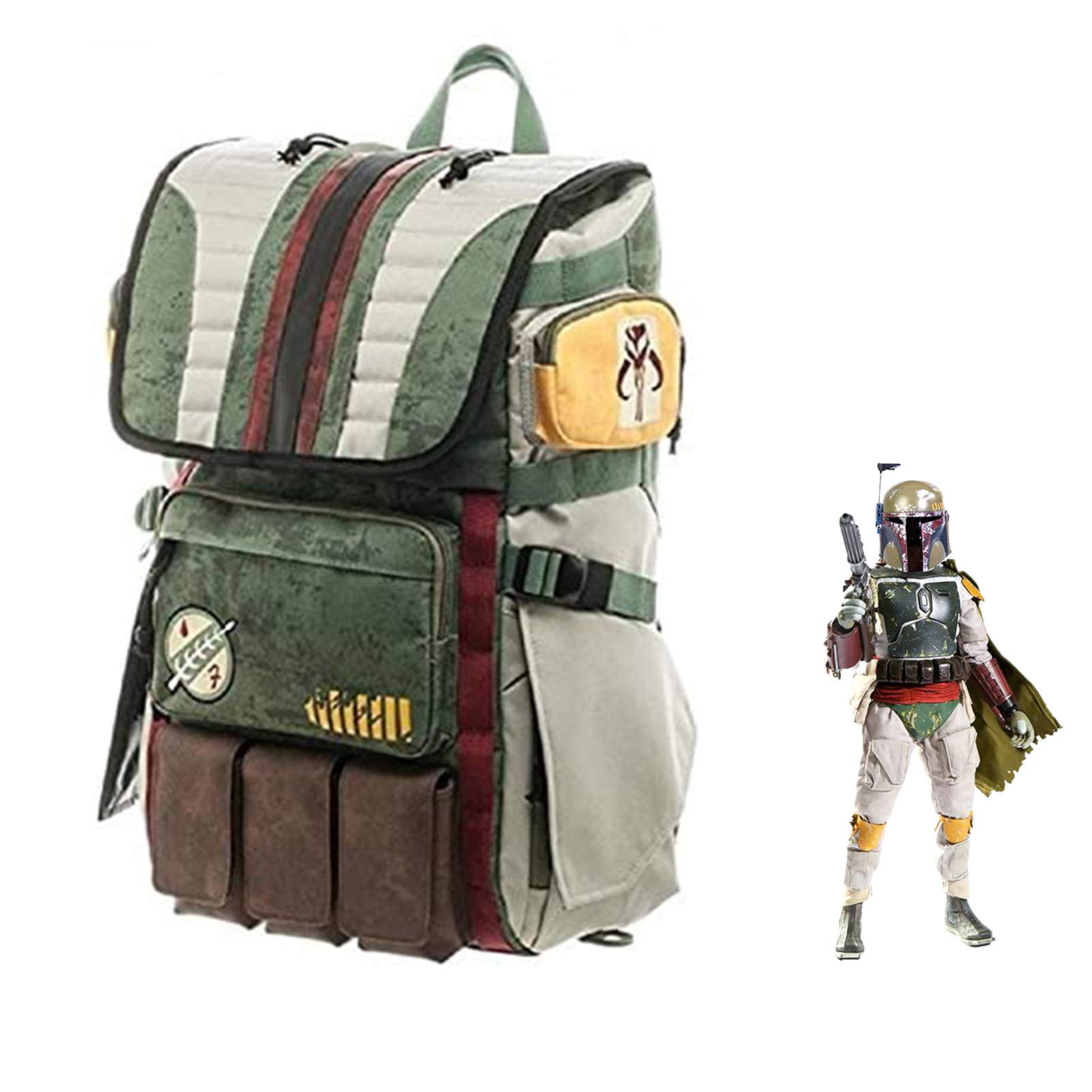 Star Wars Boba Fett Mandalorian Themed Travel Backpack - Durable School Bag for Students, Cosplay Costume Accessory & Halloween Party Supplies - Perfect for Conventions, Anime Events and Galactic Adventures