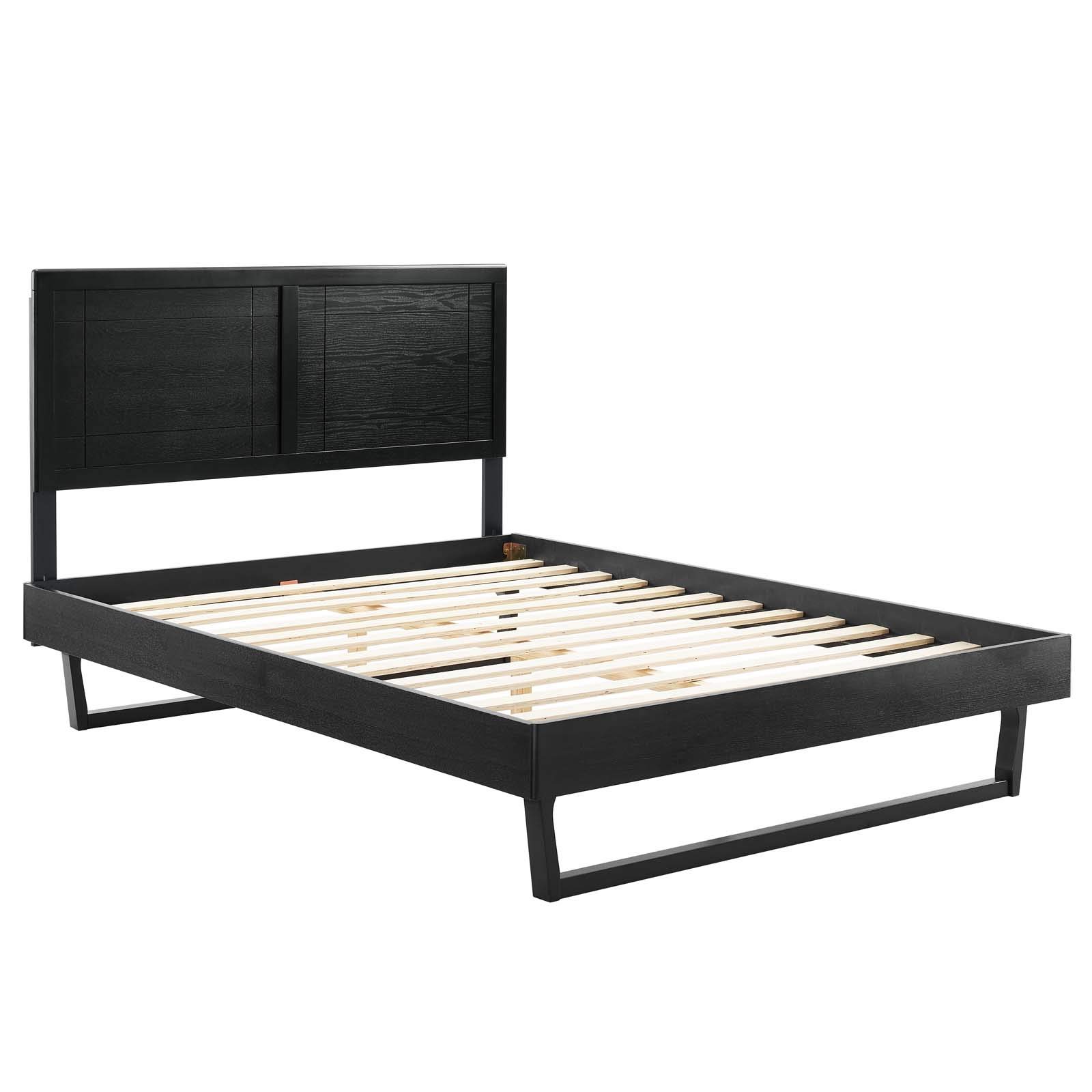 Modway MOD-6625-BLK Marlee Full Size Wood Platform Bed Frame with Angular Design, Black - Modern Bedroom Furniture for Small Spaces & Guest Rooms