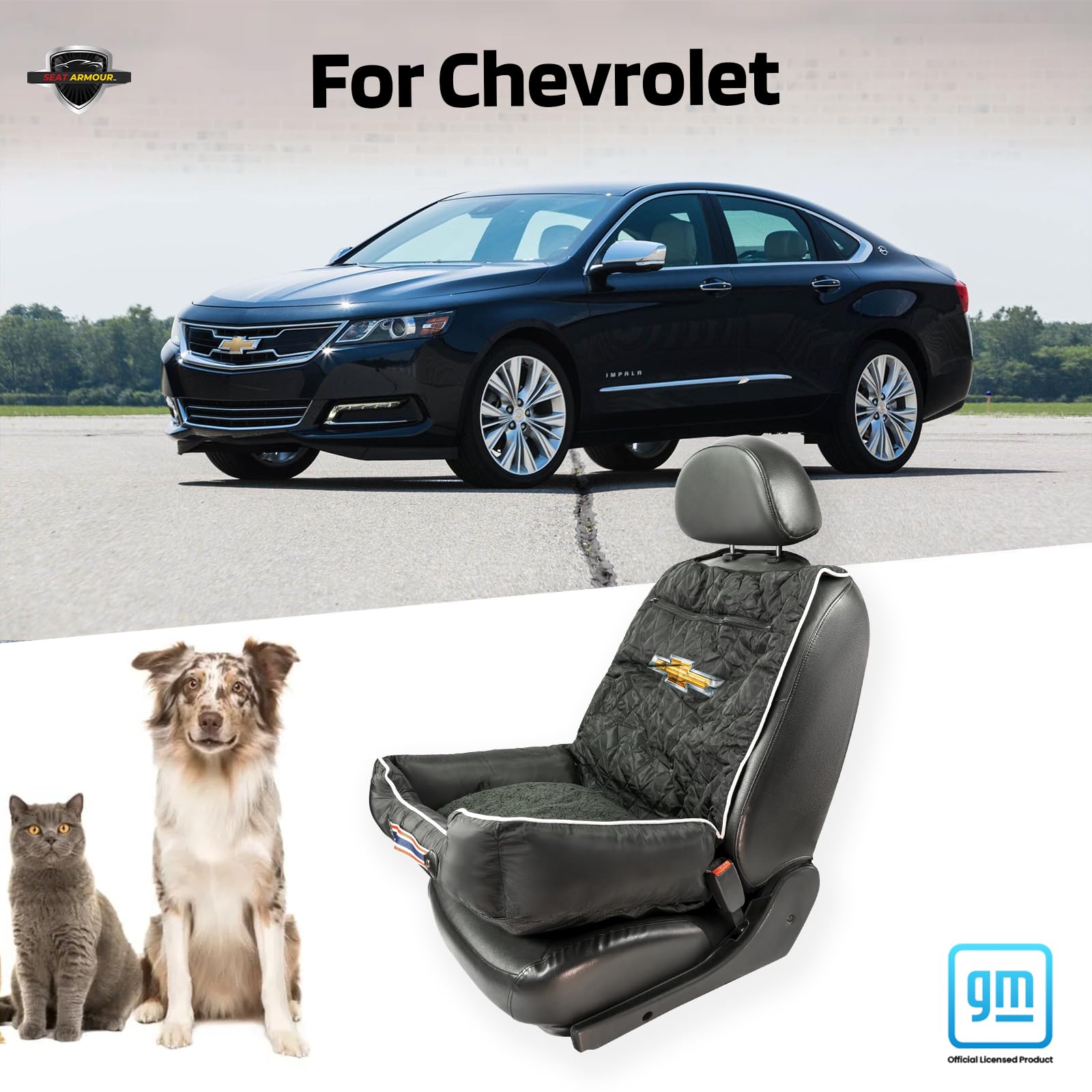 Seat Armour Chevrolet PetBed2GO Dog Car Seat Cover - 2-in-1 Pet Bed & Car Seat Protector for Dogs - Waterproof & Non-Slip Full Protection Pet Car Seat (26x20x6 in, 3.5 lbs, Black) - Perfect for Road Trips, Vet Visits & Daily Commutes