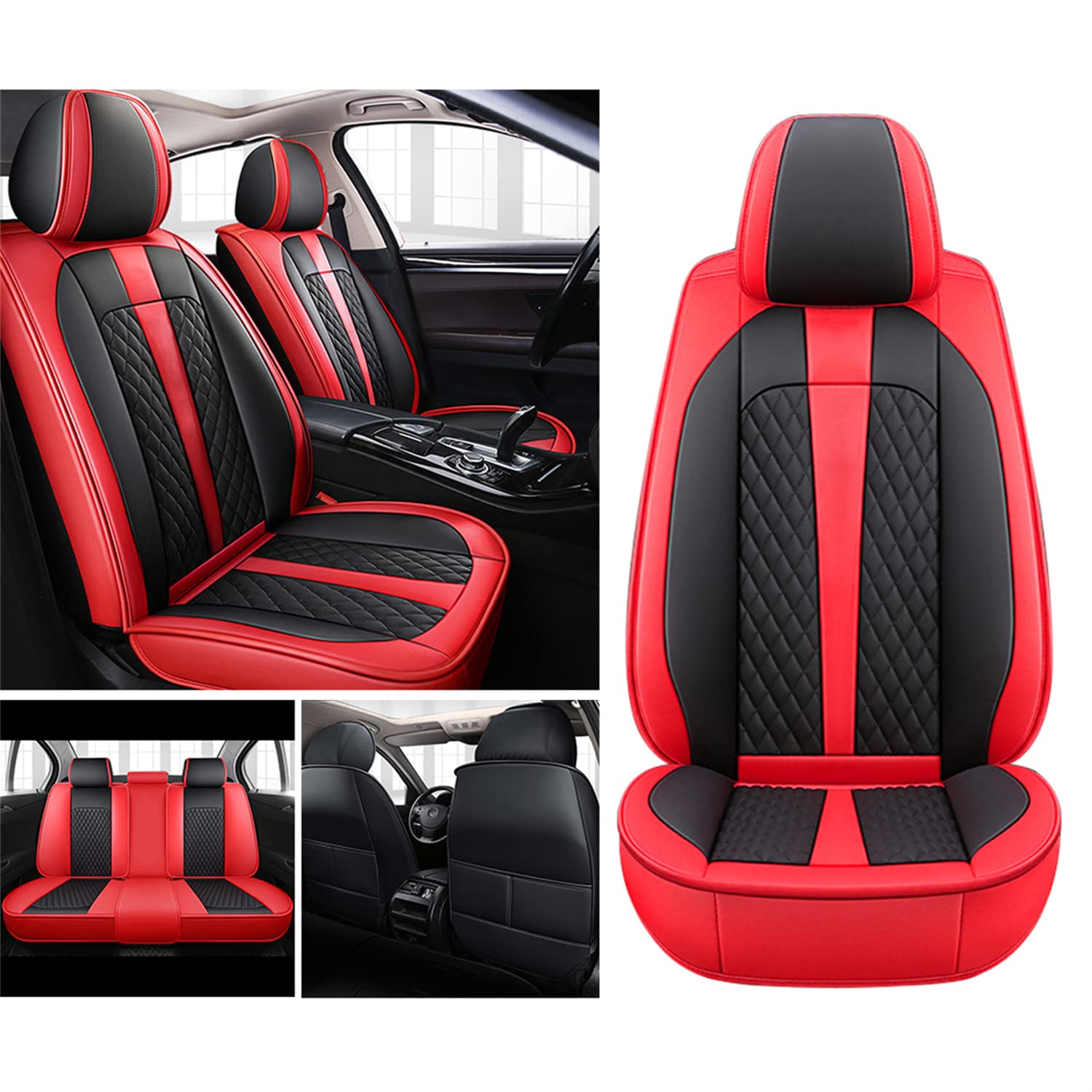 Premium Faux Leather Car Seat Covers Set - Universal Fit for 5 Seats | Waterproof & Comfortable Automotive Protection | Front & Rear Seat Cushions | Stylish Upgrade for Sedans, SUVs & Trucks | Perfect for Daily Commute, Road Trips & Family Travel