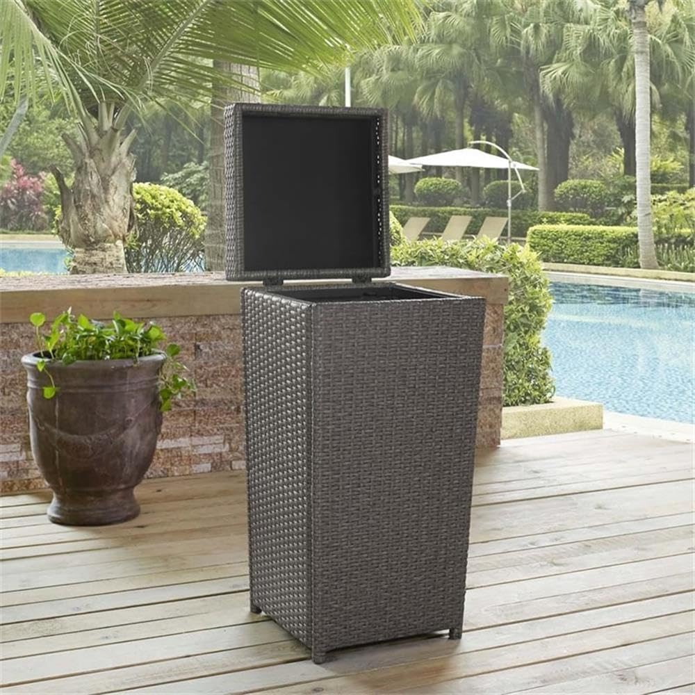 Pemberly Row Wicker Patio Trash Can - Weather-Resistant Weathered Gray Outdoor Garbage Bin for Patio, Garden & Backyard Decor