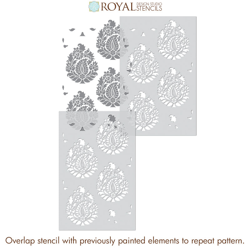 Rani Paisley Indian Damask Wall Stencil - Reusable DIY Painting Template for Home Decor, Nursery, Bedroom & Living Room Wall Art