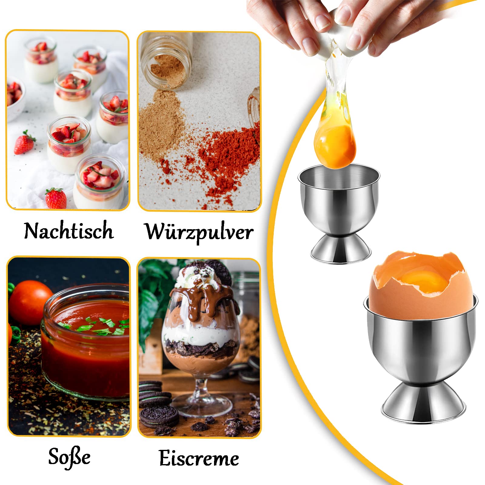 Premium Stainless Steel Egg Cups Set of 6 - Elegant Wine Glass Shaped Egg Holders for Breakfast Tray | Perfect for Easter Brunch, Breakfast Buffets & Kitchen Decor