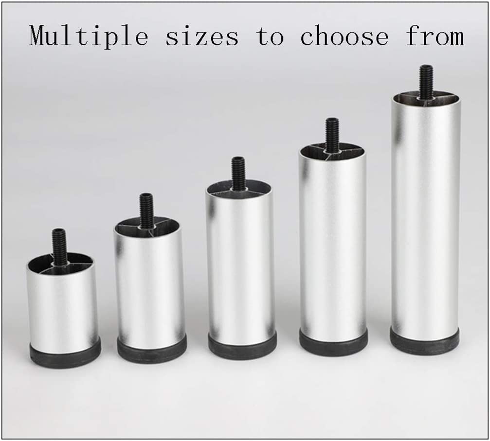 Adjustable Metal Table Legs - 4pcs Aluminum Alloy Round Furniture Feet for Sofa, Desk, Bed & Cabinets (12cm, Silver) - Durable Replacement Risers for Home & Office Furniture Upgrade