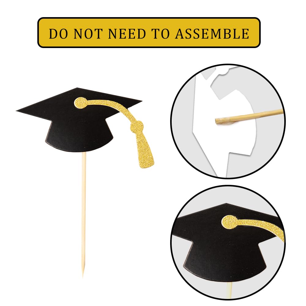 2025 Graduation Cupcake Toppers - Glittery Food Picks for Graduation Party Decorations | Perfect for Graduation Cakes, Desserts & Appetizer Displays