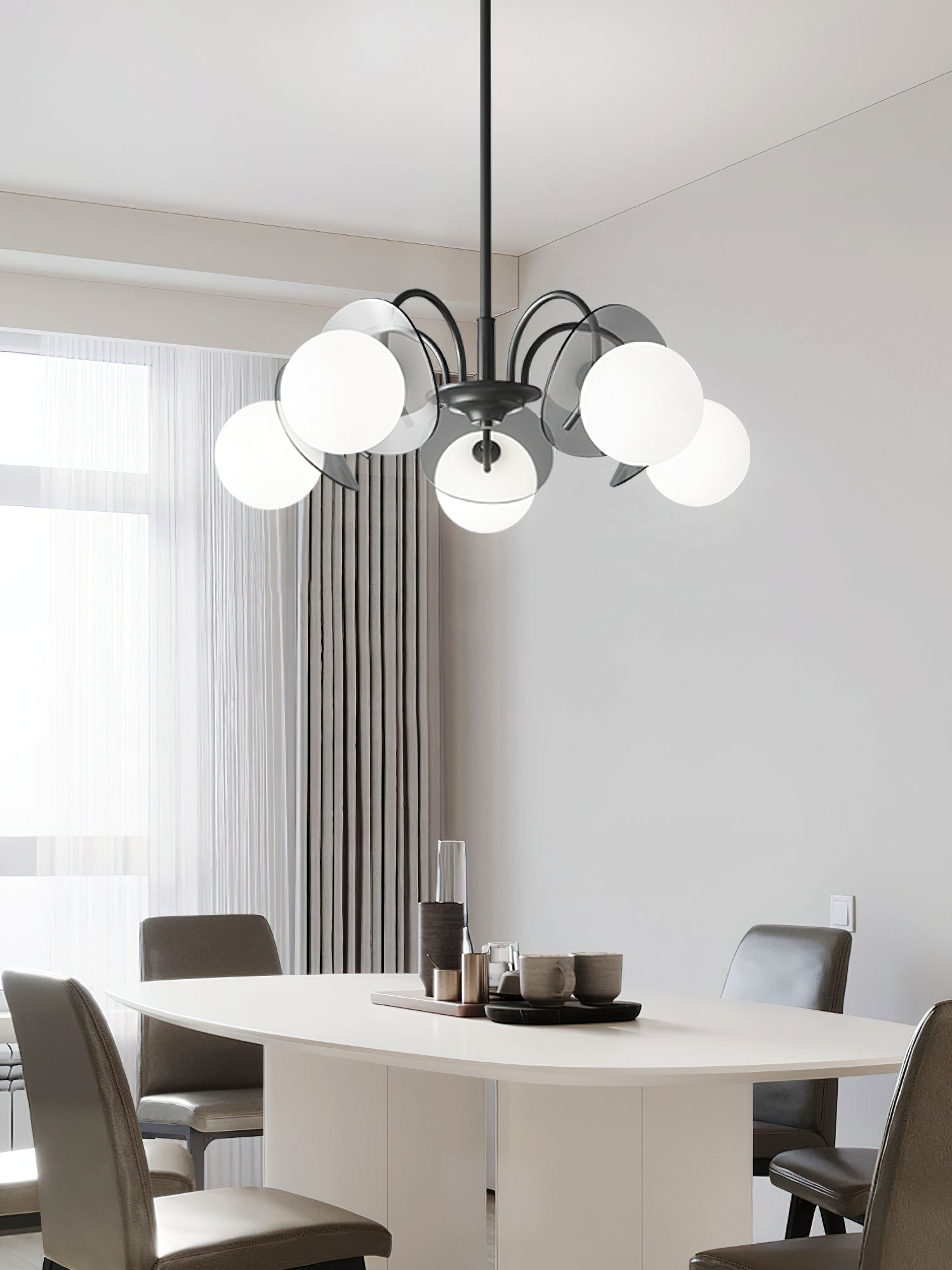 Crystal Sphere Glass Chandelier - Modern Molecular Lighting Fixture for Dining Room, Living Room & Bedroom Decor