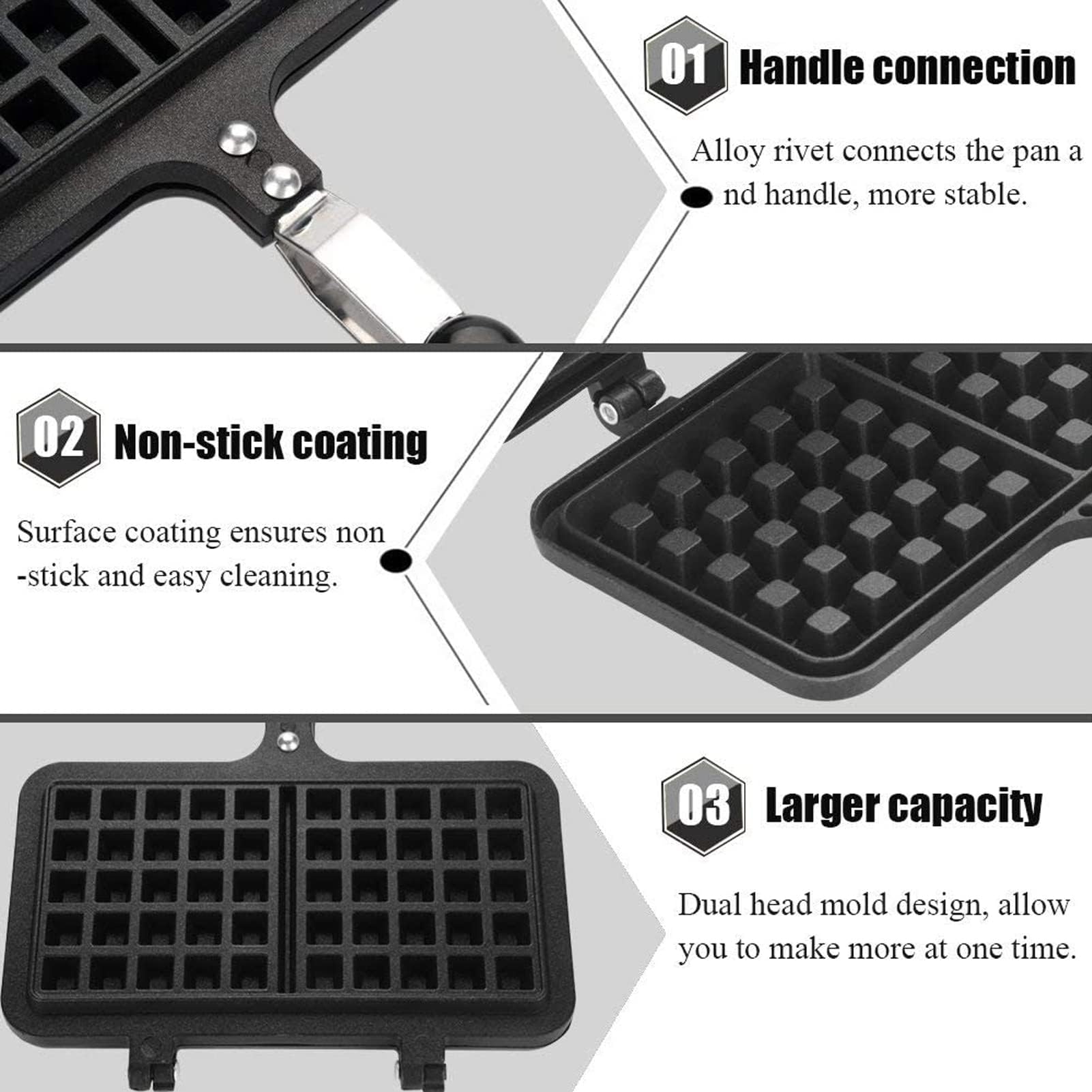 Cast Iron Stovetop Waffle Maker - Dual Head Non-Stick Belgian Waffle Iron for Pancakes, Panini & Sandwiches - Perfect for Breakfast, Camping & RV Cooking (13.19 x 8.46 Inches)