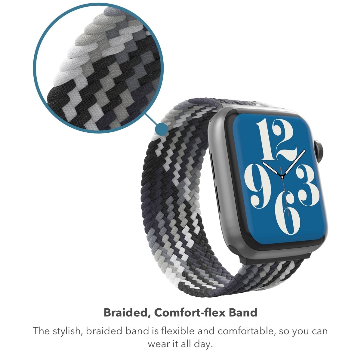 ZAGG Gear4 Braided Stretchy Solo Loop Band for Apple Watch 42mm 44mm 45mm - Forest Green Elastic Strap Compatible with iWatch Series 7/6/SE/5/4/3/2/1 - Medium (705009503) - Perfect for Workouts, Running & Everyday Wear