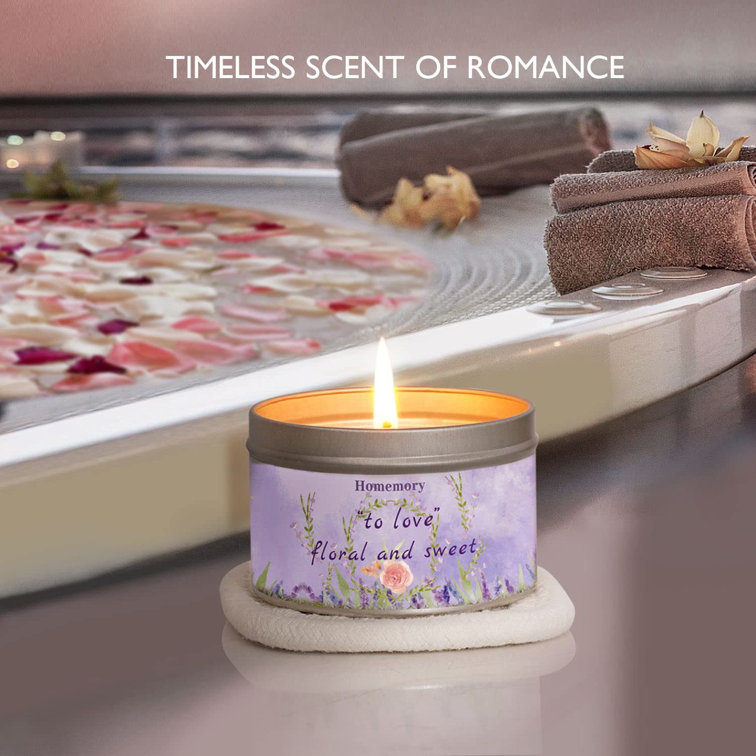 Homemory Lavender & Rose Scented Soy Candles - 6oz Natural Aromatherapy Candles with Essential Oils for Stress Relief, Hand-Poured Home Decor Gifts for Women | Perfect for Relaxation, Meditation & Spa Nights