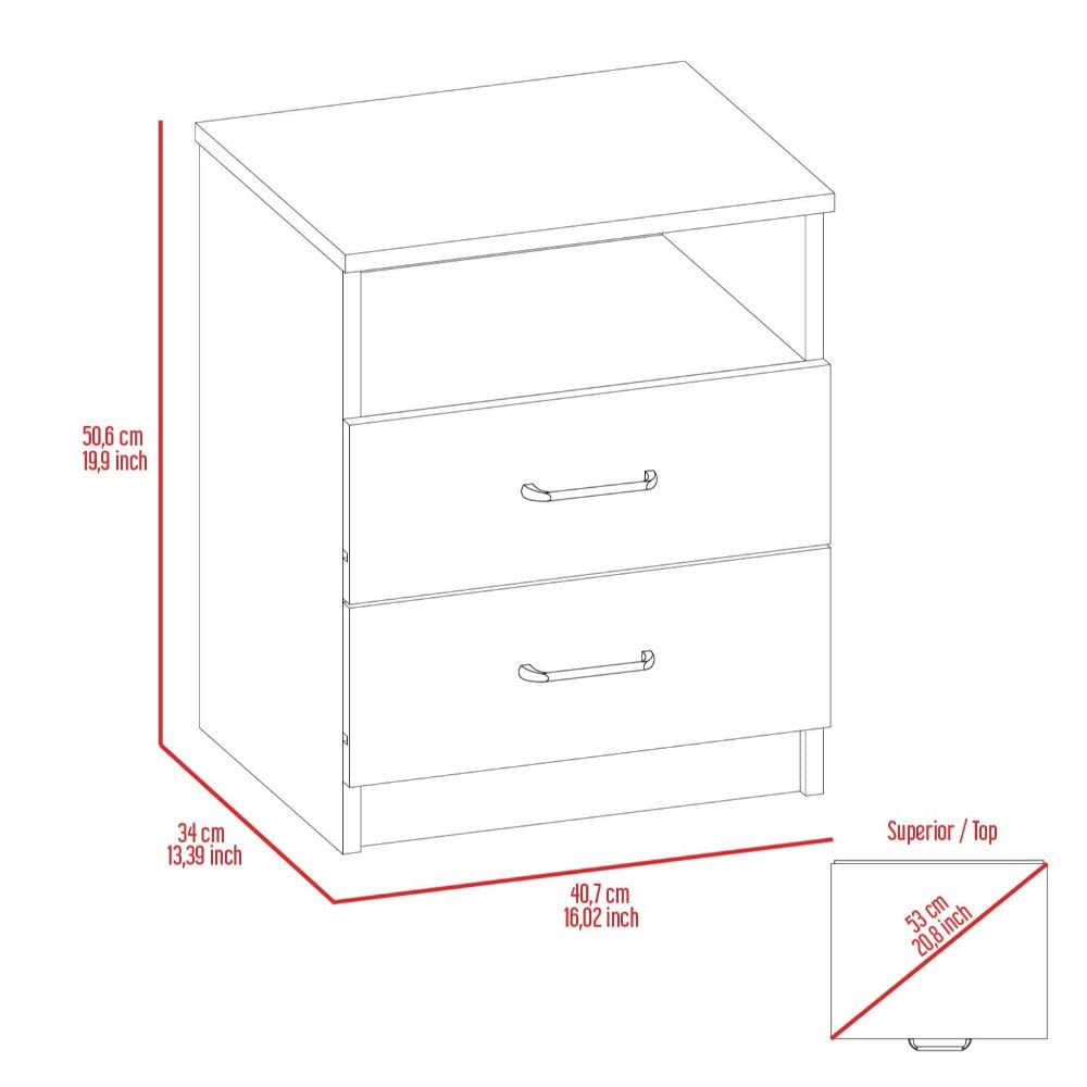 Modern Light Gray Oklahoma Nightstand with 2 Drawers & Open Shelf - Sturdy Metal Handles for Bedroom, Living Room, or Office Storage