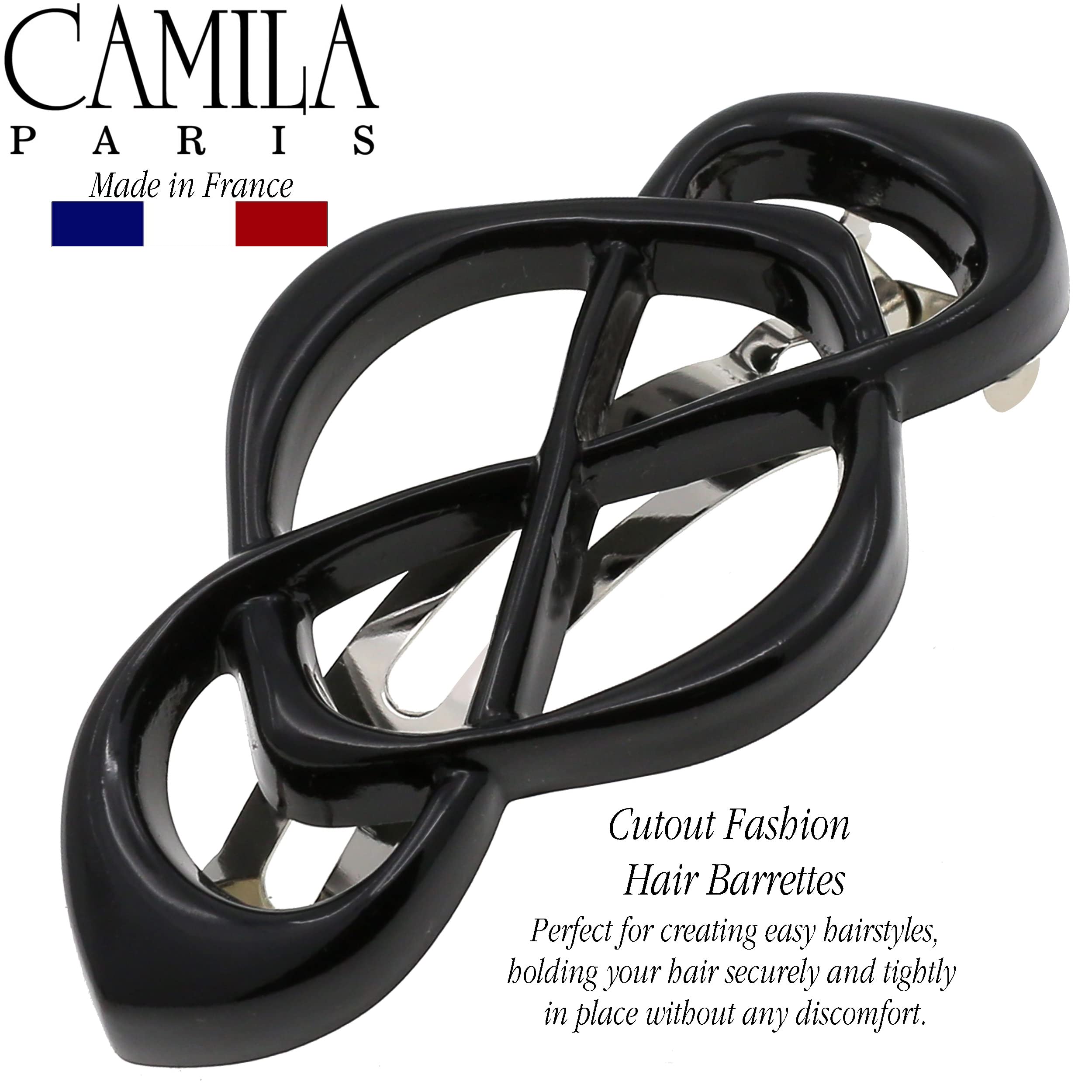 Camila Paris CP2437 French Hair Barrette for Girls & Women - Strong Hold No Slip Hair Clip for Thick Hair | Black Hair Accessories for School, Work & Special Occasions | Made in France
