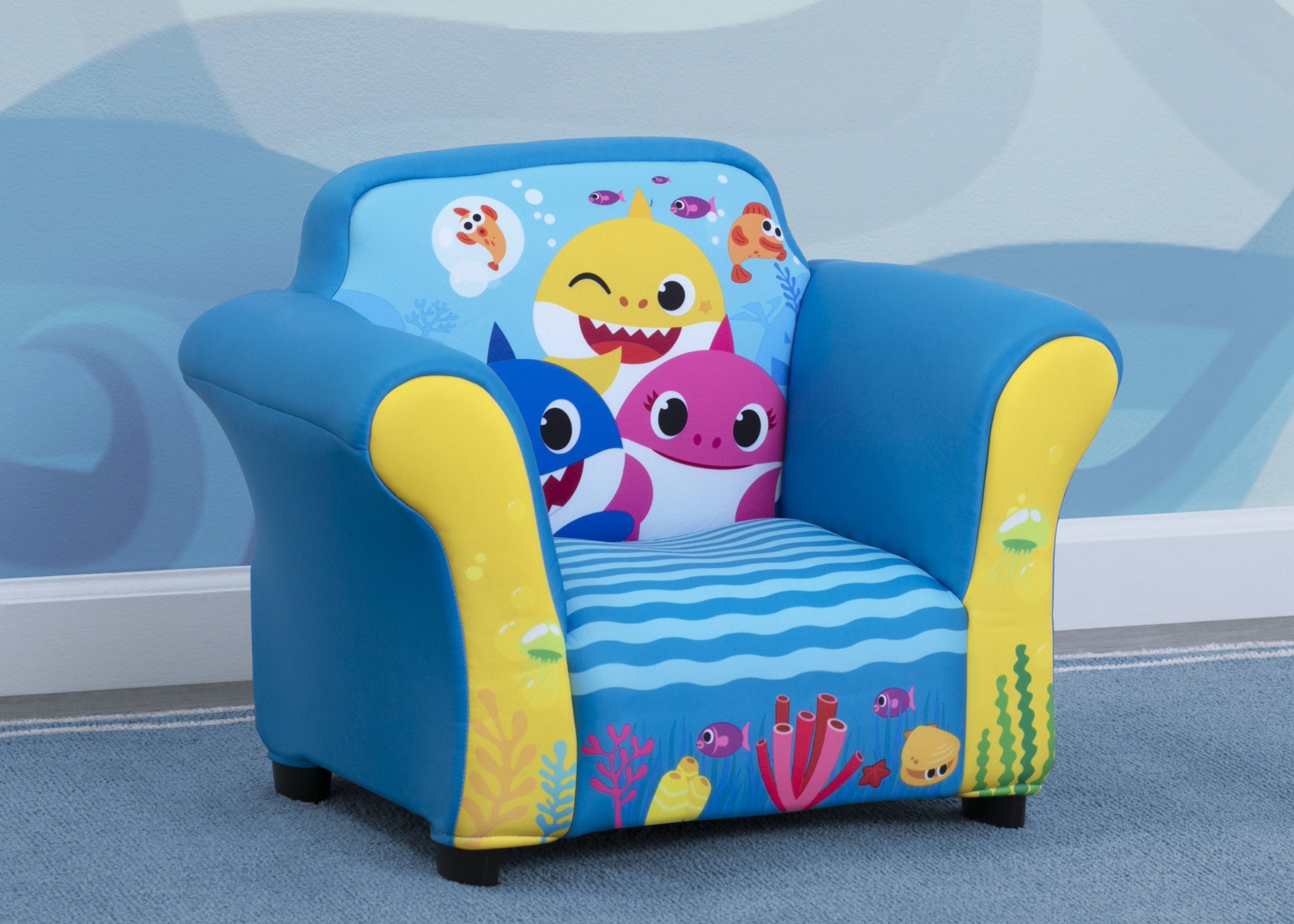 Baby Shark Themed Kids Upholstered Chair with Durable Plastic Frame - Perfect for Nursery, Playroom & Toddler Reading Corner
