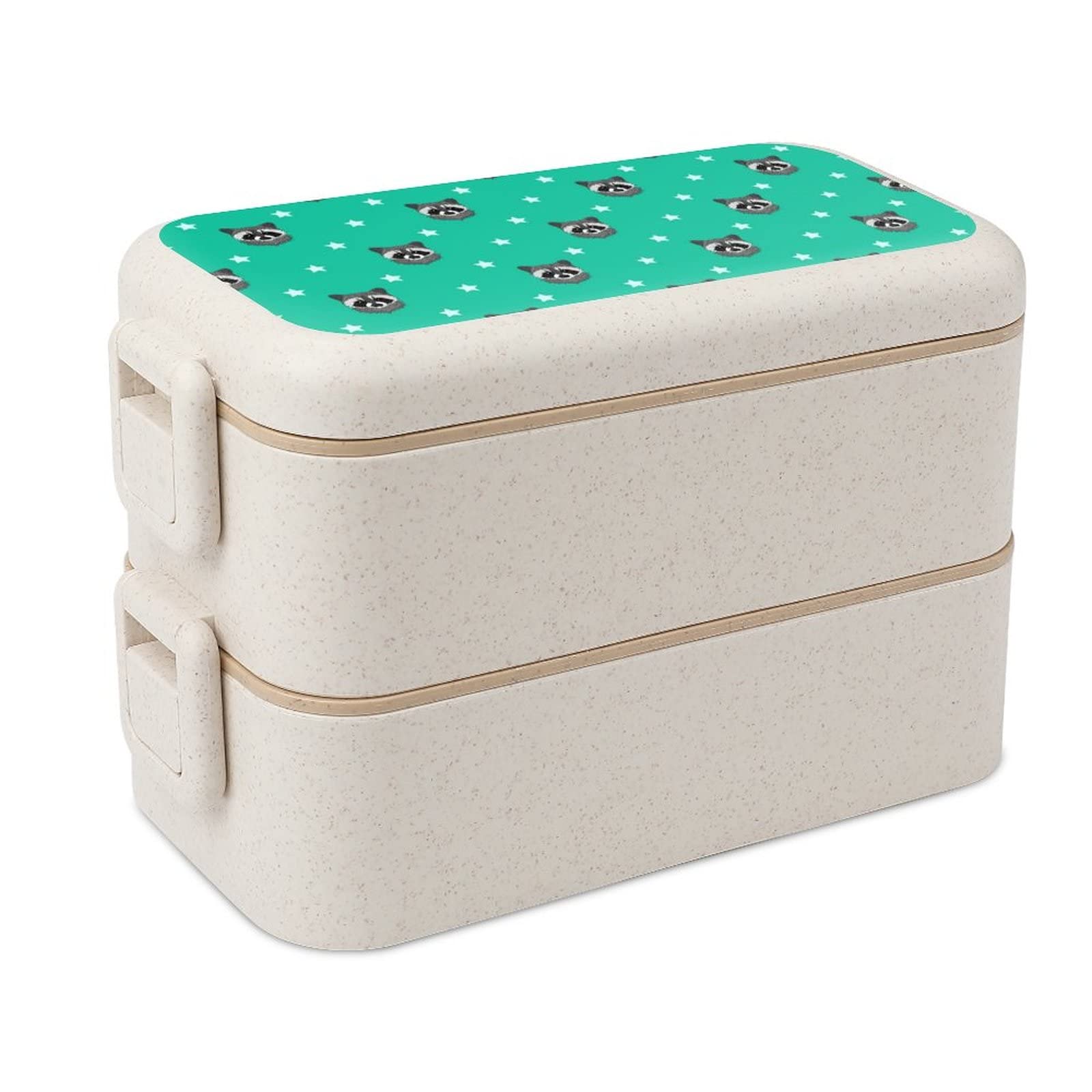 Double-Sided Locking Raccoon Bento Box - 2-Layer Leak-Proof Portable Lunch Box for School, Work & Picnics | Cute Animal Design for Kids & Adults