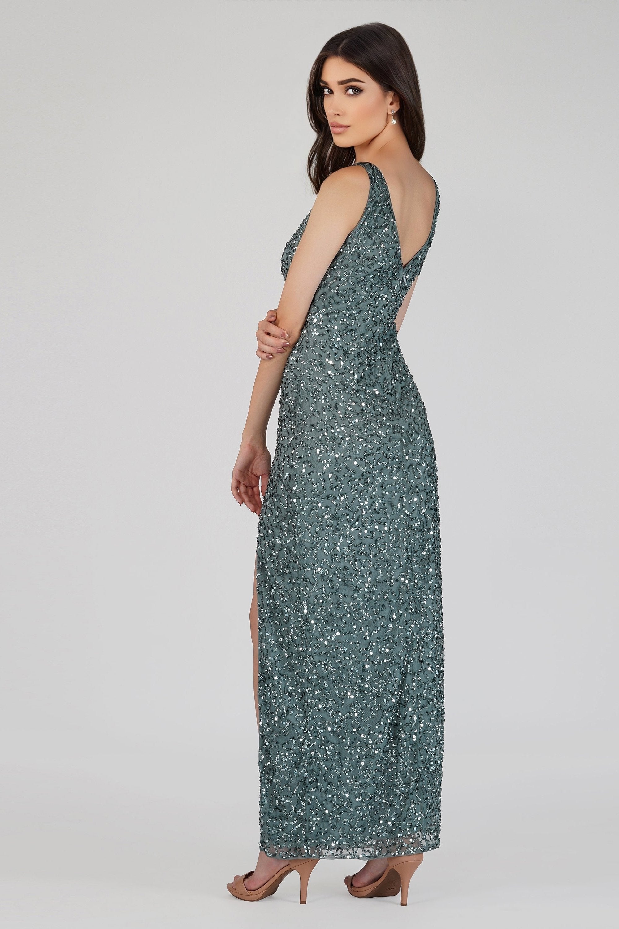 Elegant Teal Sequin Maxi Dress for Women - Perfect for Evening Parties, Prom, and Special Occasions