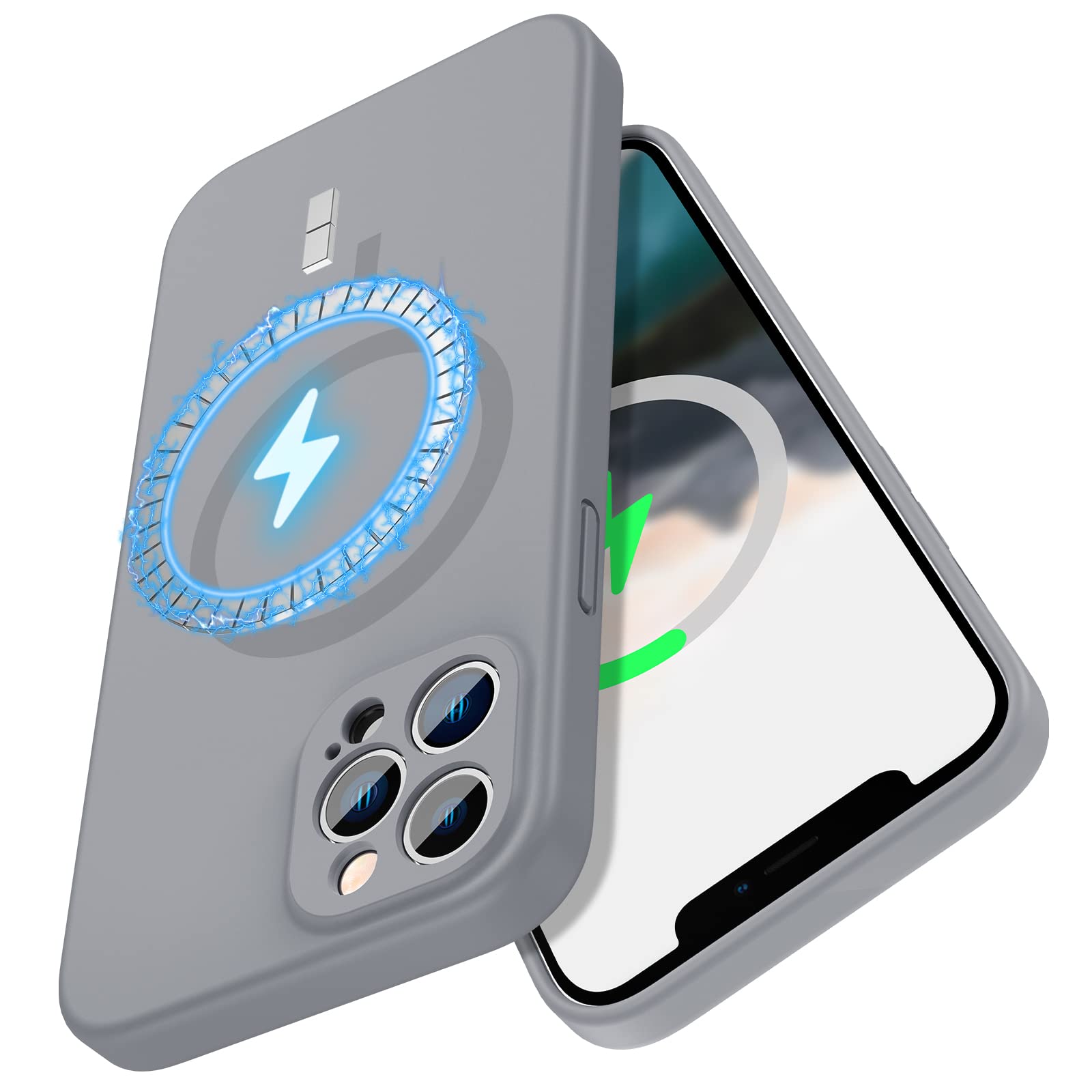MCFANCE Magnetic Silicone Case for iPhone 12 Pro Max (6.7 inch 2020) - MagSafe Compatible, Full Camera Protection, Anti-Scratch Microfiber Lining - Gray | Perfect for Daily Use, Travel & Wireless Charging
