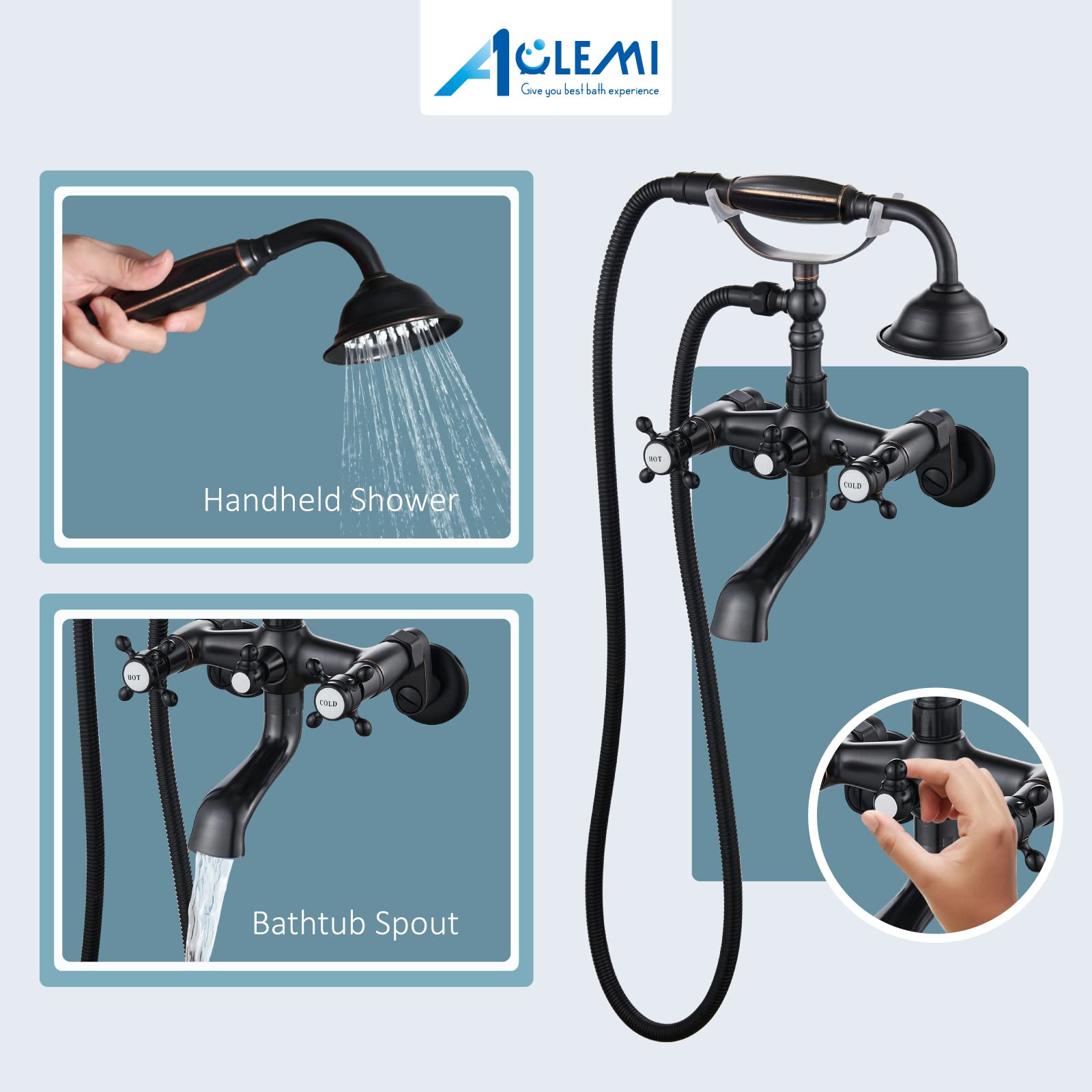 **Aolemi Vintage Oil Rubbed Bronze Clawfoot Tub Faucet Set - Wall Mount Bathtub Filler with Handheld Shower Sprayer & Double Cross Handle - Perfect for Classic Bathroom & Spa Retreats**