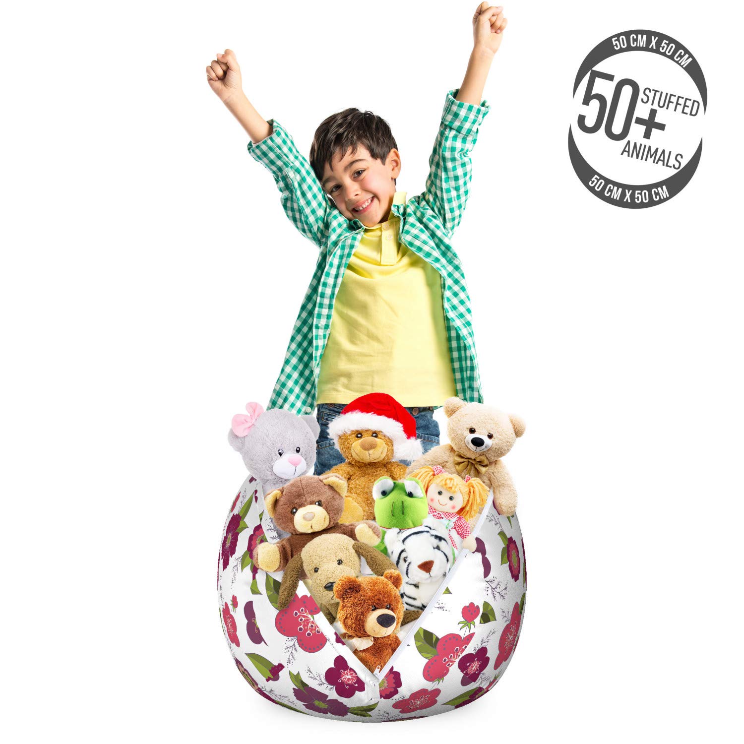 Ambesonne Floral Storage Toy Bag Chair - Romantic Garden Petals Design, Washable Stuffed Animal Organizer, Small Size Coral Raspberry - Perfect for Kids' Room, Nursery, and Toy Organization