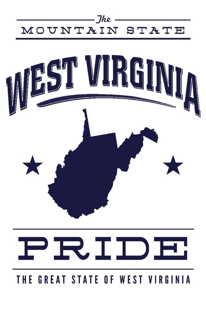 West Virginia State Pride Blue on White 68076 - 24x36 Signed Art Print, Wall Decor Poster for Home, Office & Gift Giving