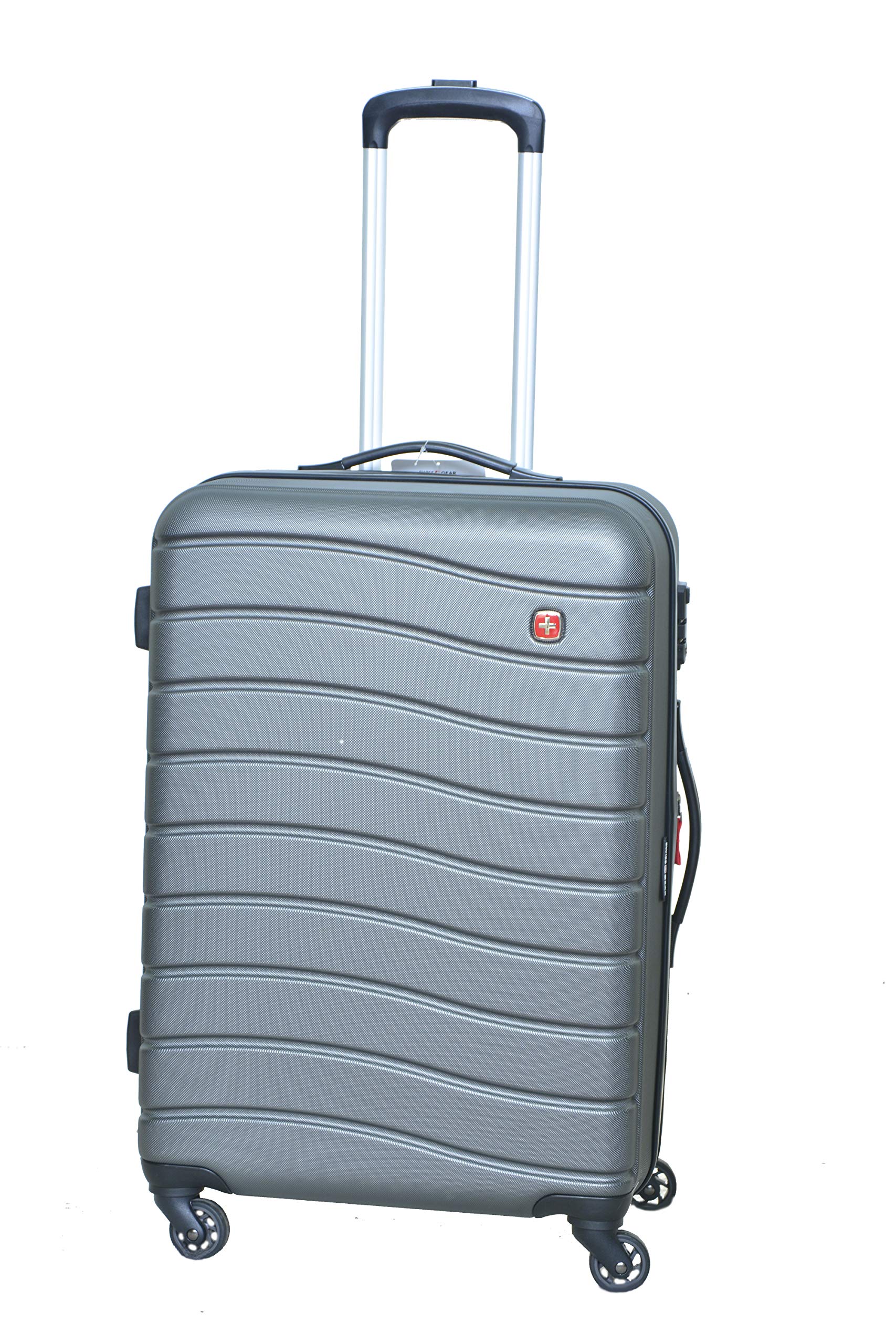 SwissGear 7790 Expandable Hardside Luggage with 360° Spinner Wheels, Grey, 23.5-Inch Checked Medium Suitcase - Perfect for Air Travel, Business Trips & Vacation Packing