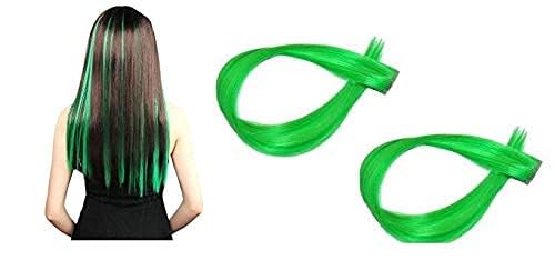 Verbier Straight Colored Hair Streak Extensions - 2-Pack Green Highlighting Hair Strips for Women & Girls | Perfect for Parties, Cosplay & Festival Hairstyles