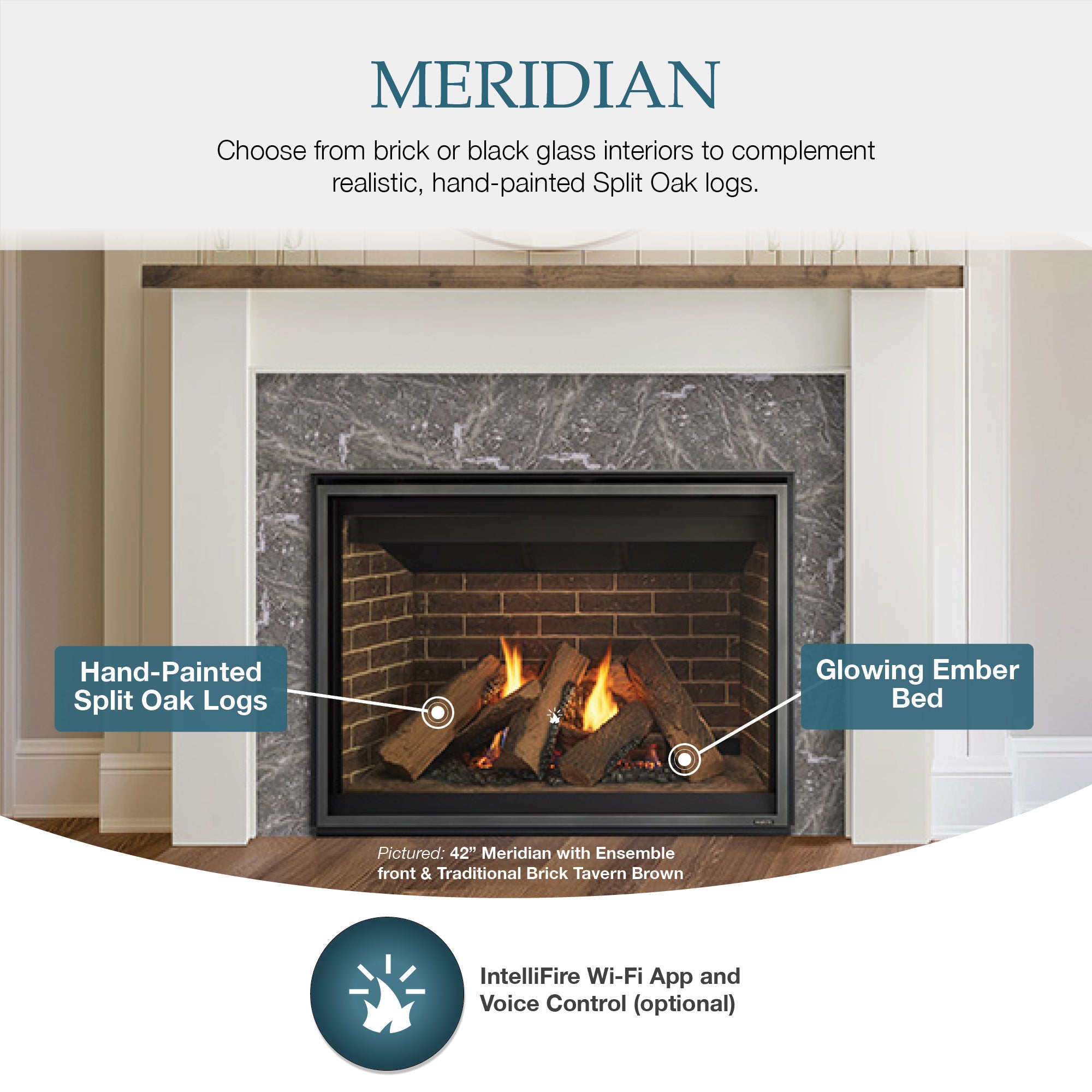 Majestic Meridian 42 Inch Direct Vent Gas Fireplace - MER42 - Perfect for Living Rooms, Bedrooms & Outdoor Patios