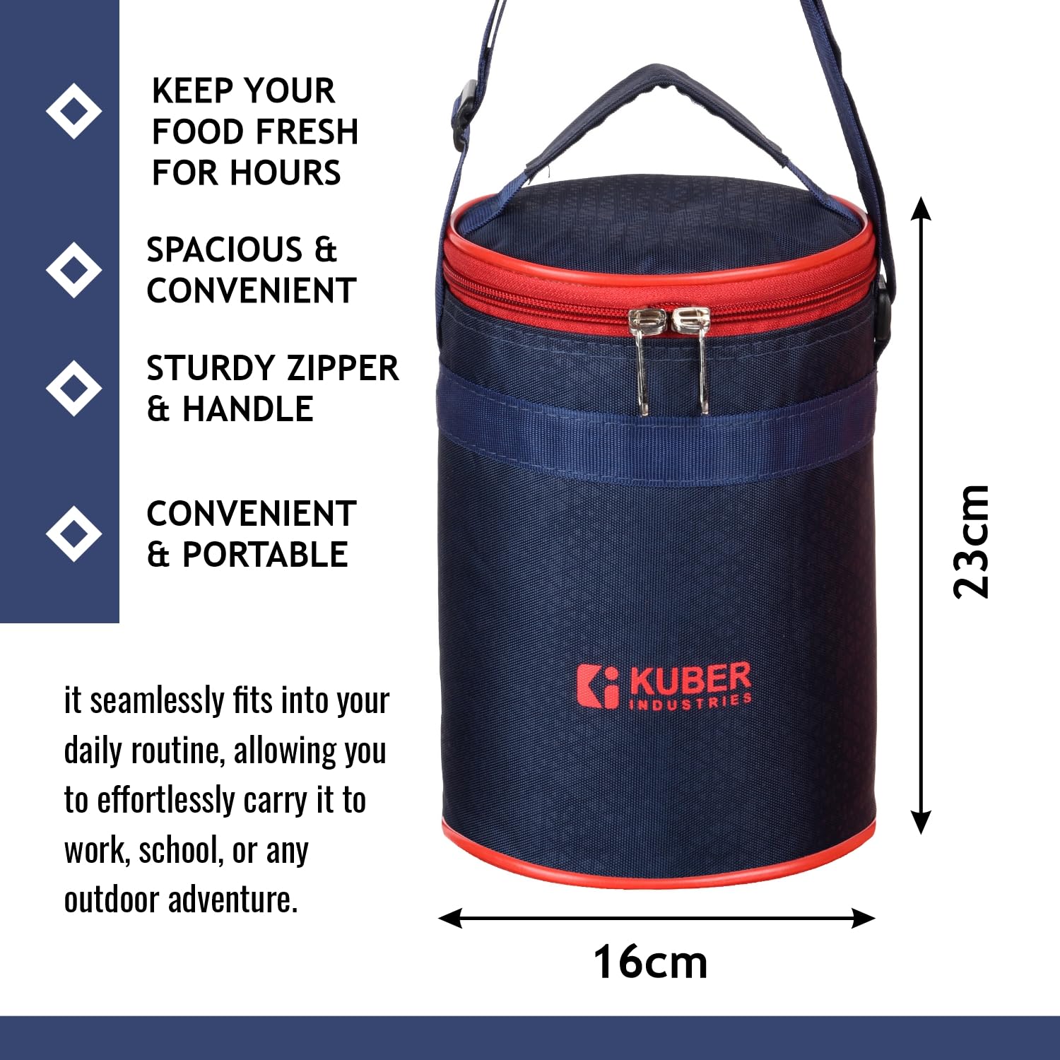 Heart-Shaped Insulated Lunch Bag for Office & College - Reusable, Navy Blue with Handle - Perfect for Work, School & Picnics