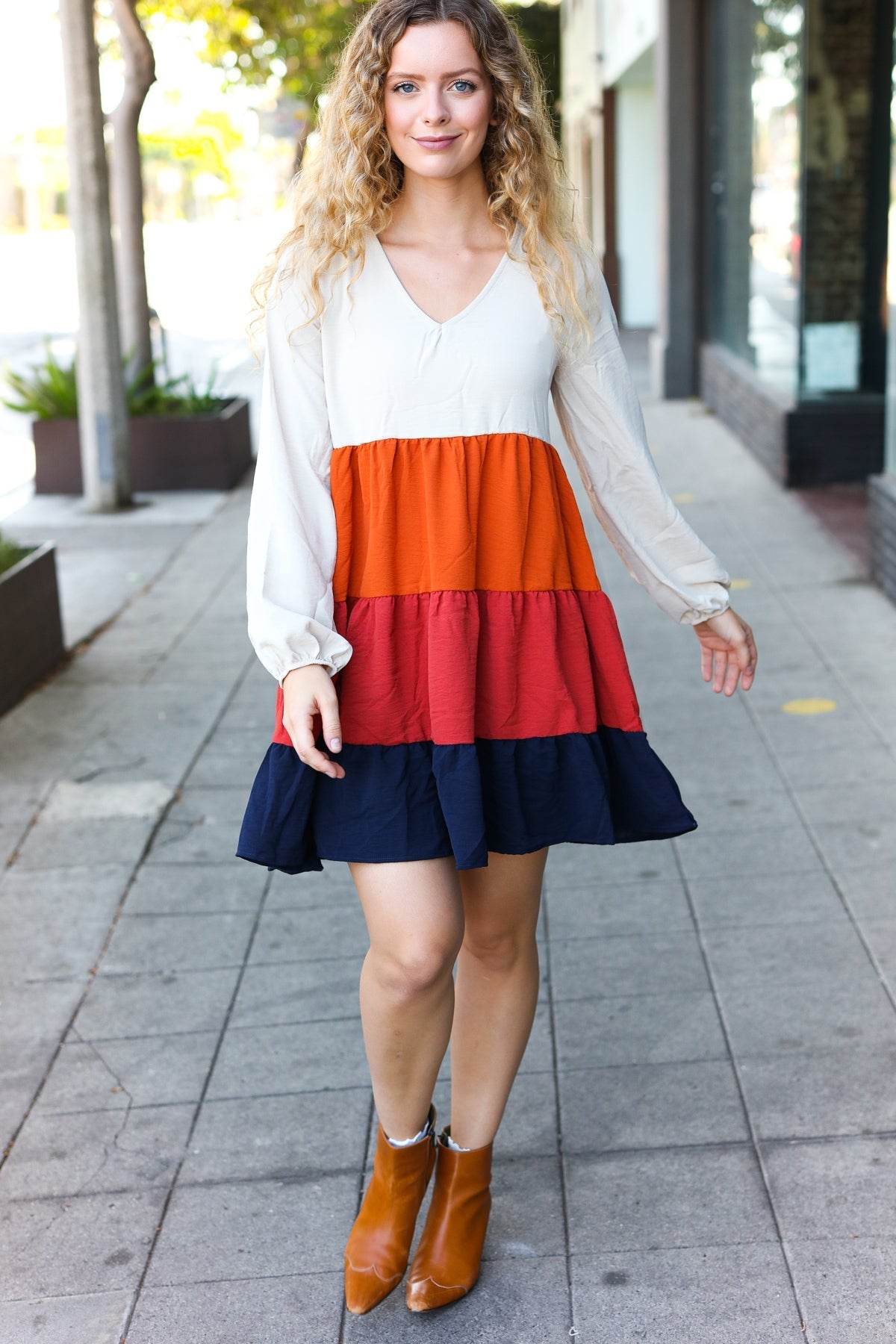 Stylish Orange & Multicolor Tiered Babydoll Dress for Women | Flowy Summer Dress for Beach, Party & Casual Wear | Trendy Boho Chic Fashion